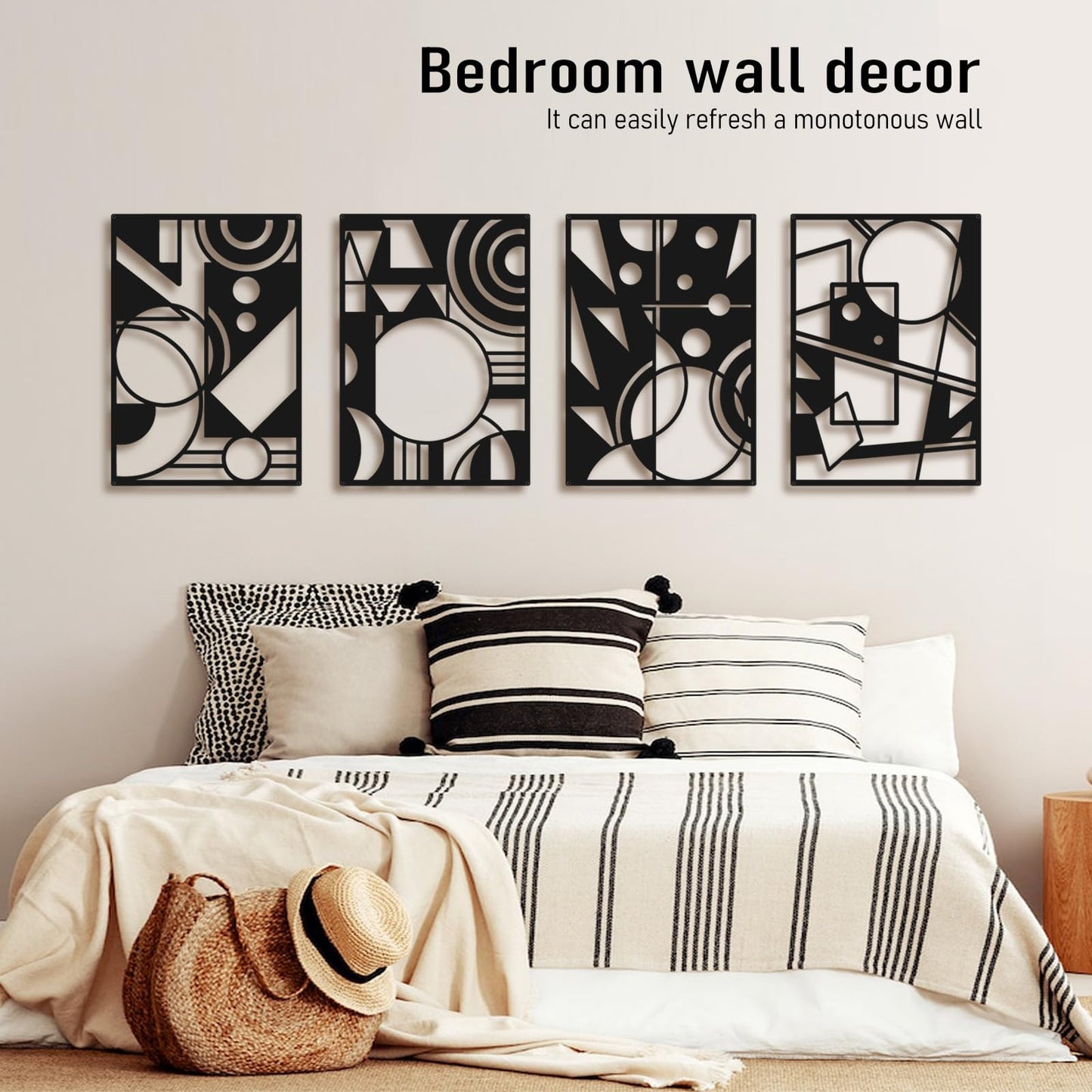 Bakovity Black Abstract Wall Art, Metal Art Wall Decor, Large Geometry Art, Modern 3D Abstract Wall Sculptures for Bedroom Bathroom Living Room (4 Pack, 16 x 11 in) BST220
