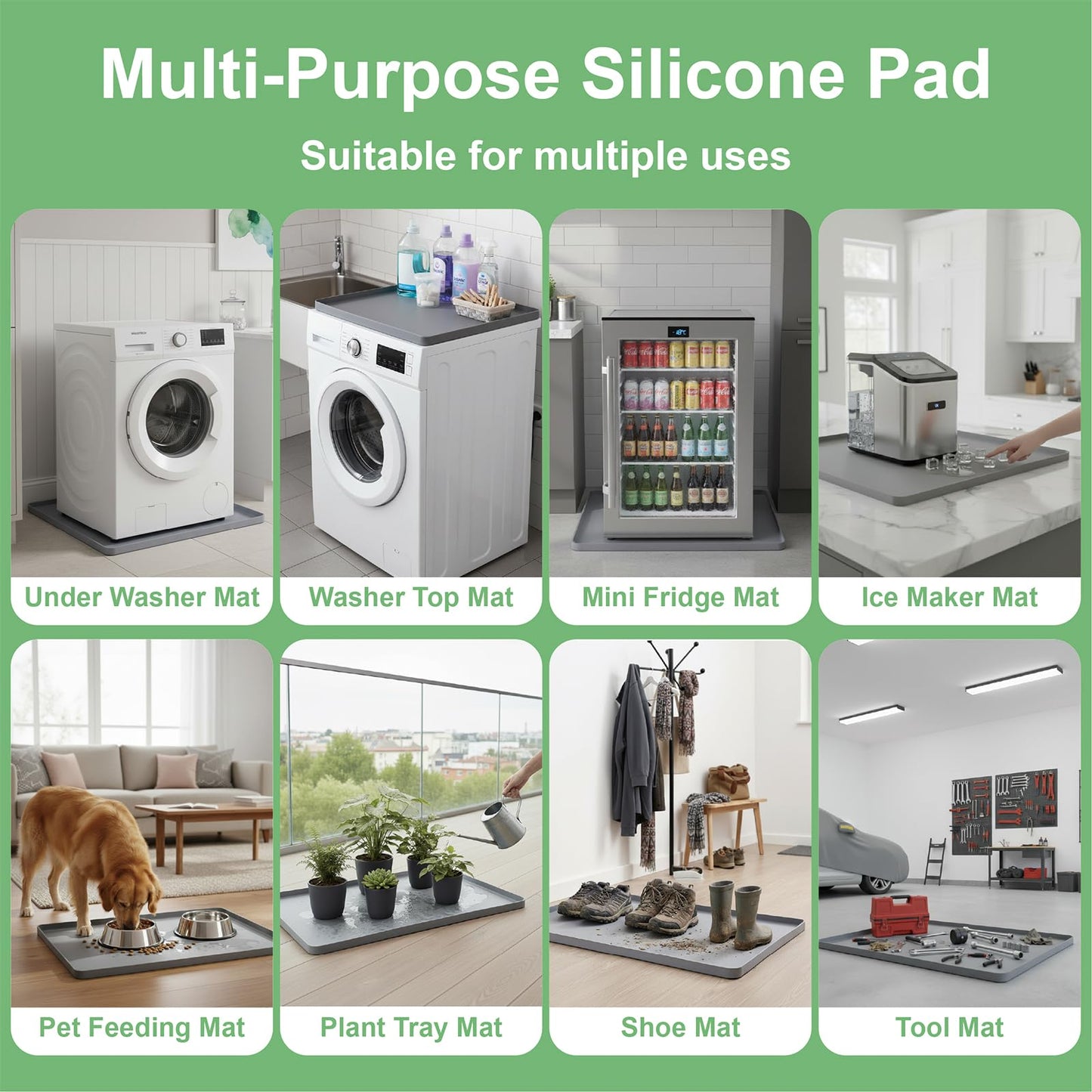 27 x 27 Inch Washing Machine Drain Pan, Silicone Washer Pan, Grey | 2cm Raised Waterproof Edge, Washer and Dryer Mat for Floor Protection, Fits Compact Washers Up to 3.5 Cu.Ft. BST220