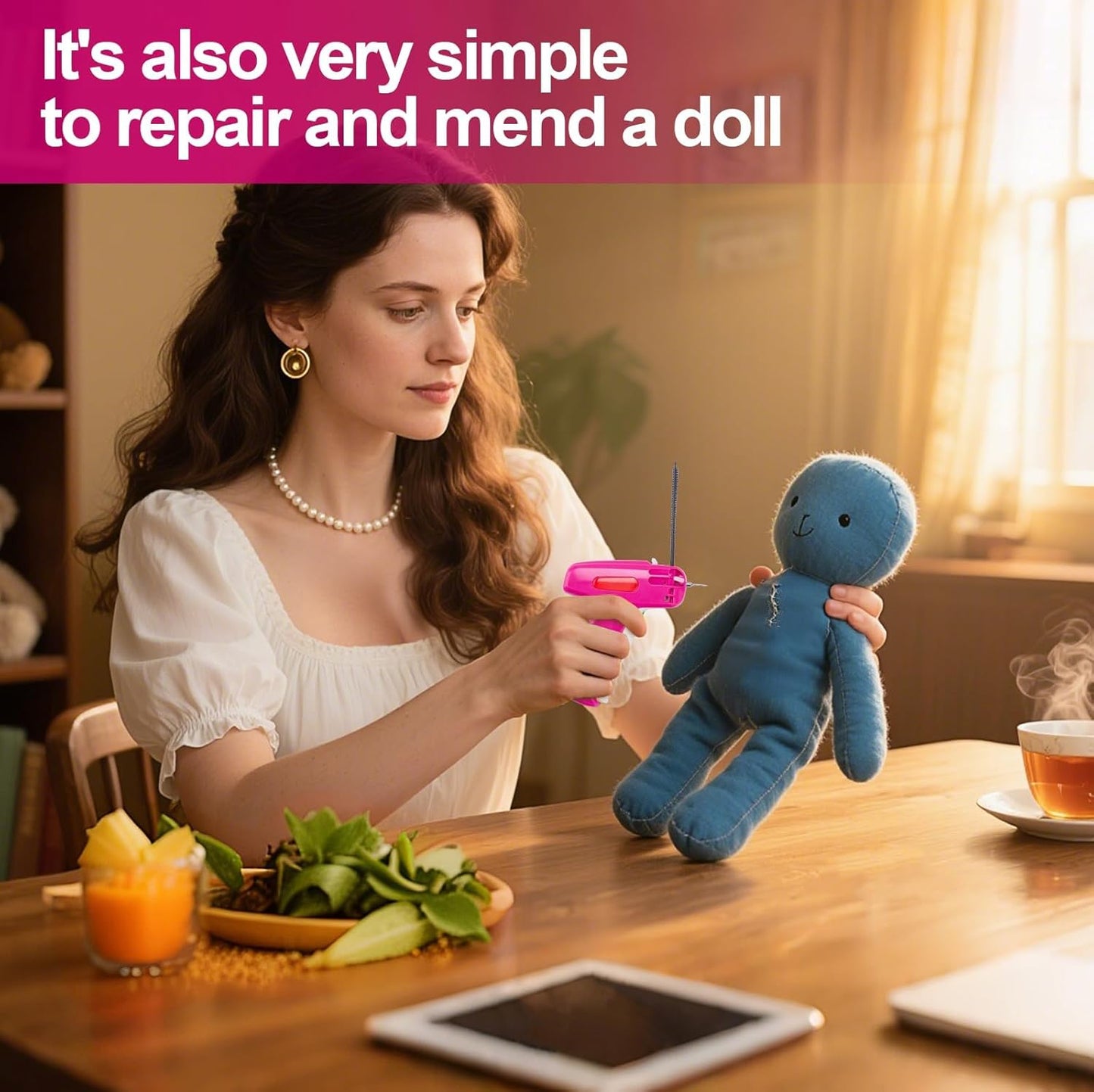 Stitch Gun，Stitch Gun for Clothes，Stitch Gun with Micro Needle，Stithcy Clothing with Handheld，Includes 2 All-Steel Needles，1 Scissor，1500 Black & 1500 White Micro Fasteners，Easy to Play or Use (2800)