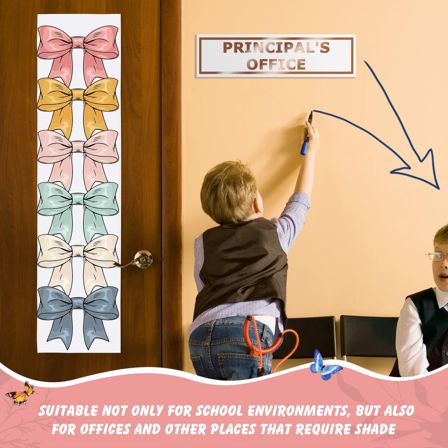 2 Pcs Bow-knot Classroom Door Cover School Classroom Curtain,Bohemian | Thickened Door Curtains, Blackout Curtains 8x43'', Light Blocking Window Covers, Office, Porch, Schoolroom Cover Shade BST326L