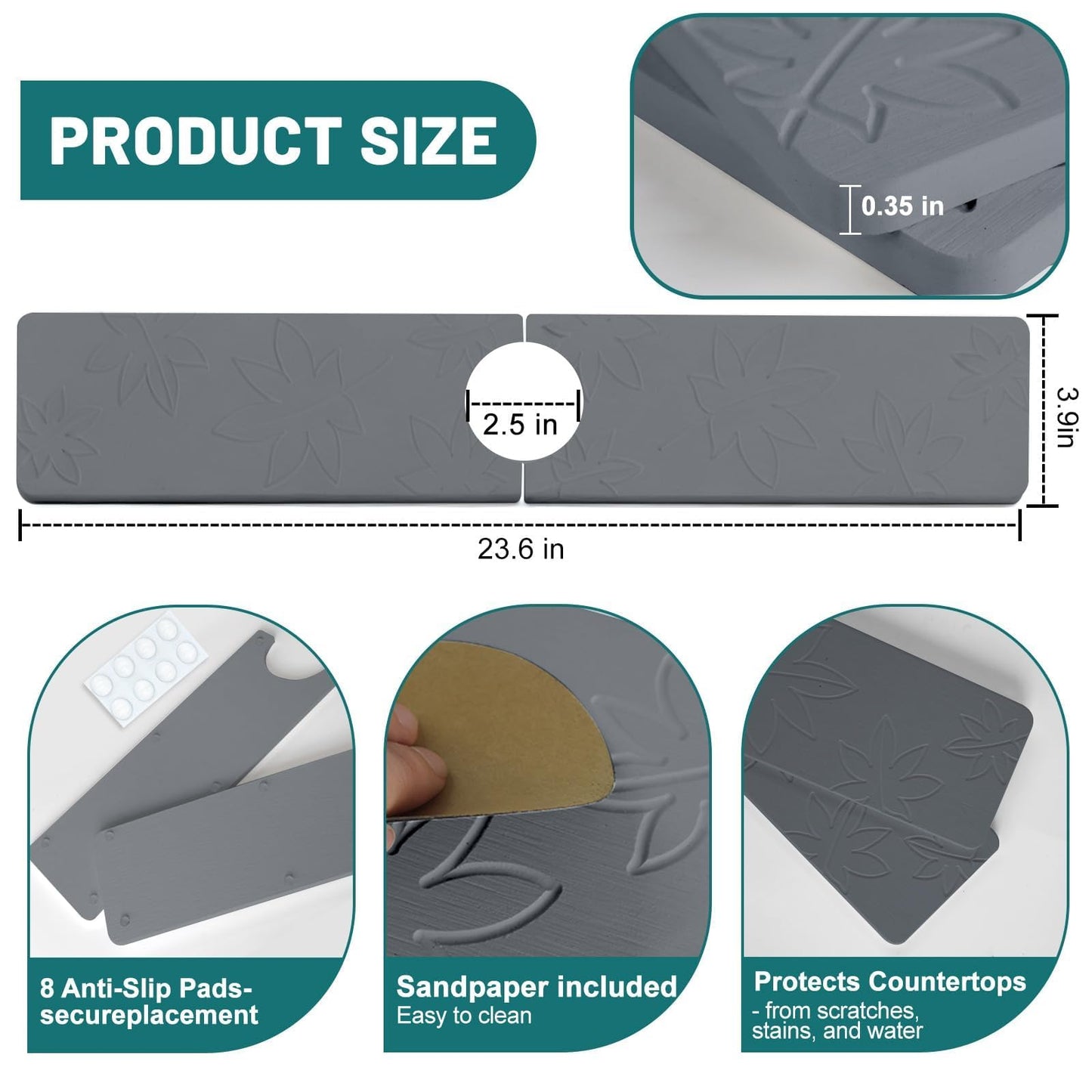Hopegiver Stone Faucet Mat for Kitchen Sink - Fast Drying Diatomite Sink Protector Prevent Moisture, Super Water Absorbing Stone Tray for Kitchen & Bathroom Counter (White, 15.7"x3.9") BST326H