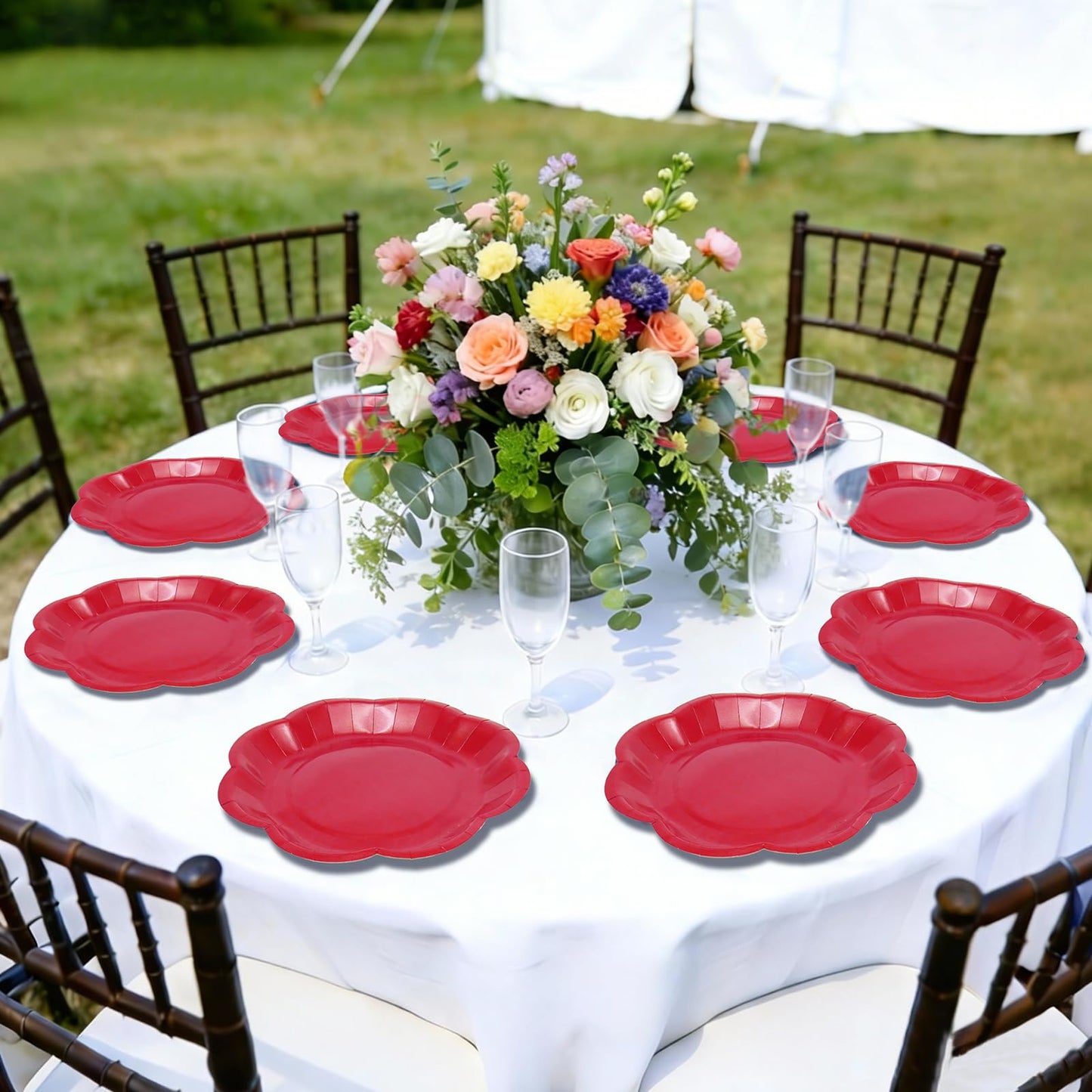 Red Plates Party Supplies,9 inch Red Paper Plates Disposable Scalloped for Birthday Cake Plate Baby Shower Dinner Wedding Dessert Valentines Day Party BST220