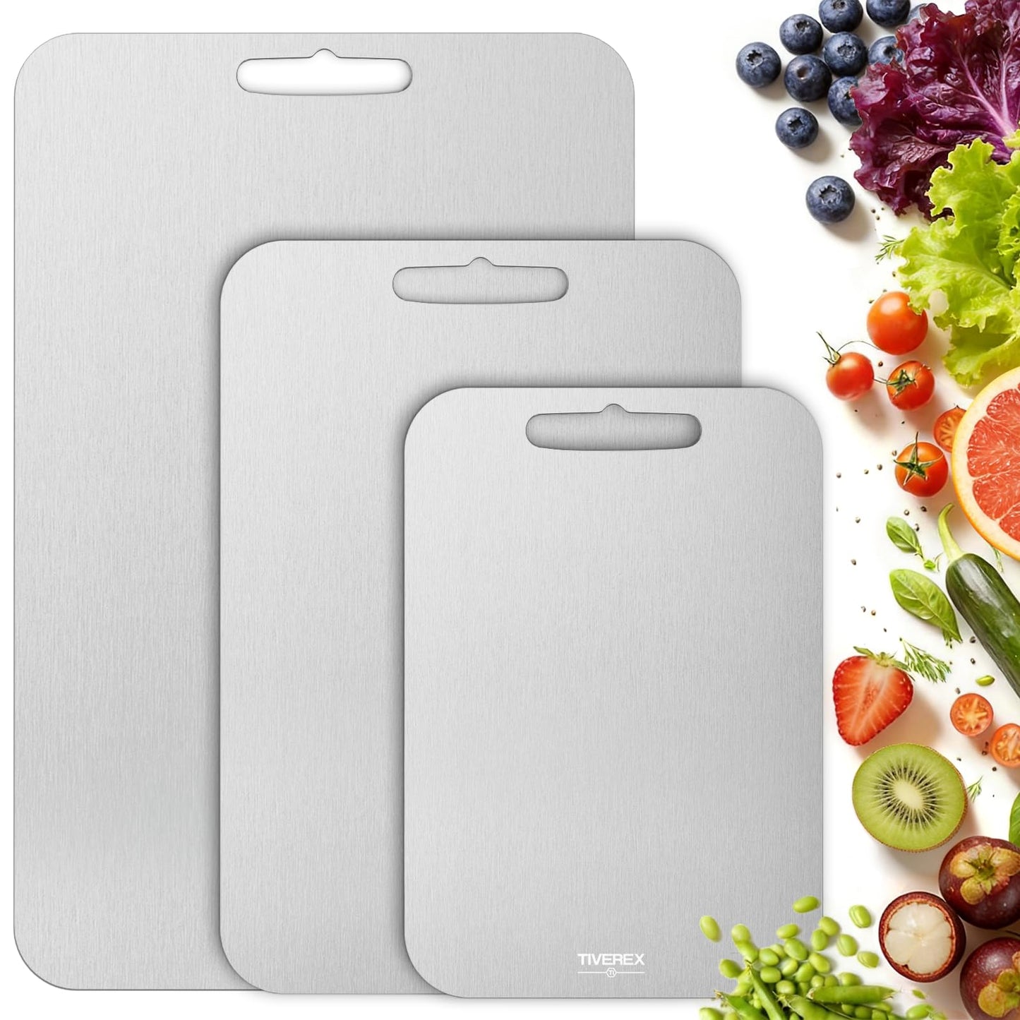 Titanium Cutting Board Set of 3, 100% Pure Titanium Cutting Boards for Kitchen, Easy to clean, Dishwasher, Double Sided Non Toxic Food-Grade Chopping Boards for Meats, Fruits and Vegetables BST202