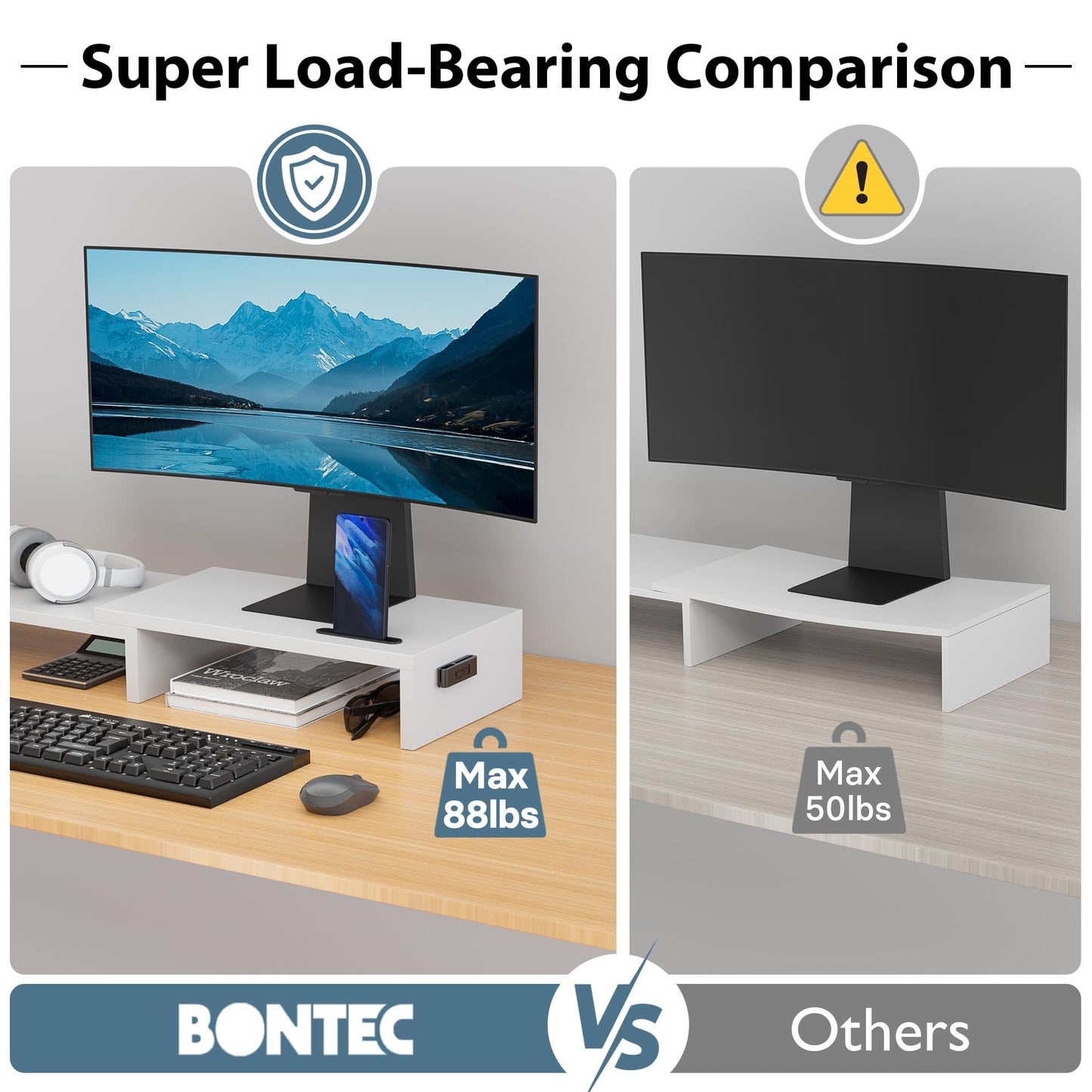 BONTEC Dual Monitor Stand Riser, Adjustable Length & Swivel Angle, Pink | Ergonomic Wooden Desktop Organizer with Smartphone Holder, Computer Monitor Stand for PC, Laptop, Printer and Large Storage BST202