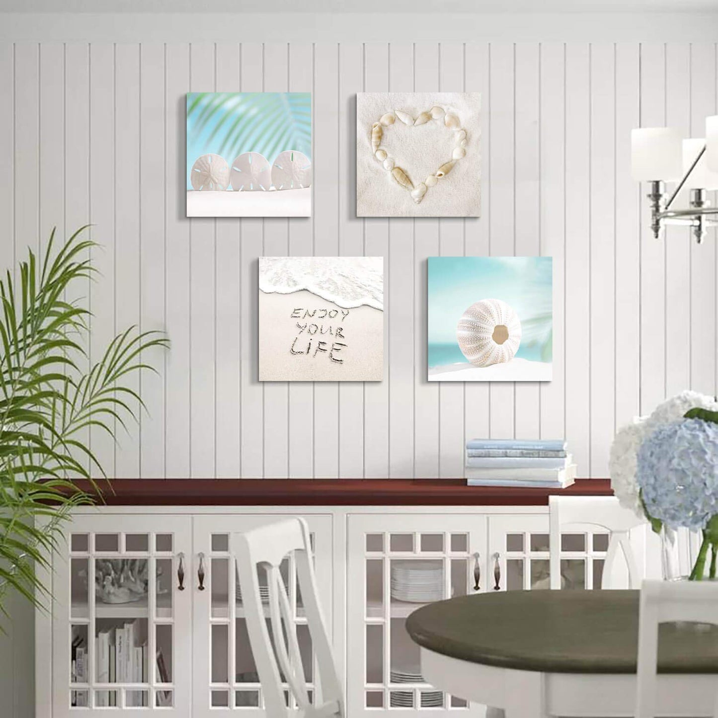 TAR TAR STUDIO Beach Seashells Artwork Canvas Pictures: Tropical Seaside Scene Painting Print for Wall (12" x 12" x 4 PCS, Multiple Style) BST220