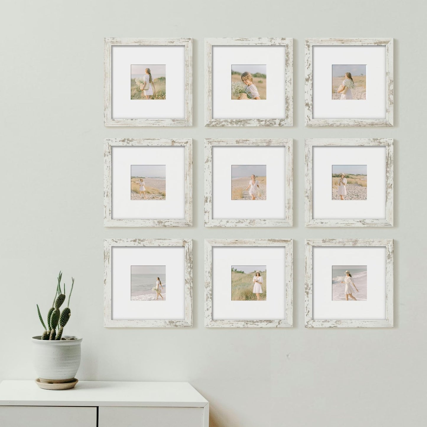 YESKAY 8x10 Picture Frame Set of 9, Display Pictures 5x7 with Mat or 8 x 10 Without Mat, Multi Photo Frames for Wall Mounting or Table Top Display, Blue BST326H