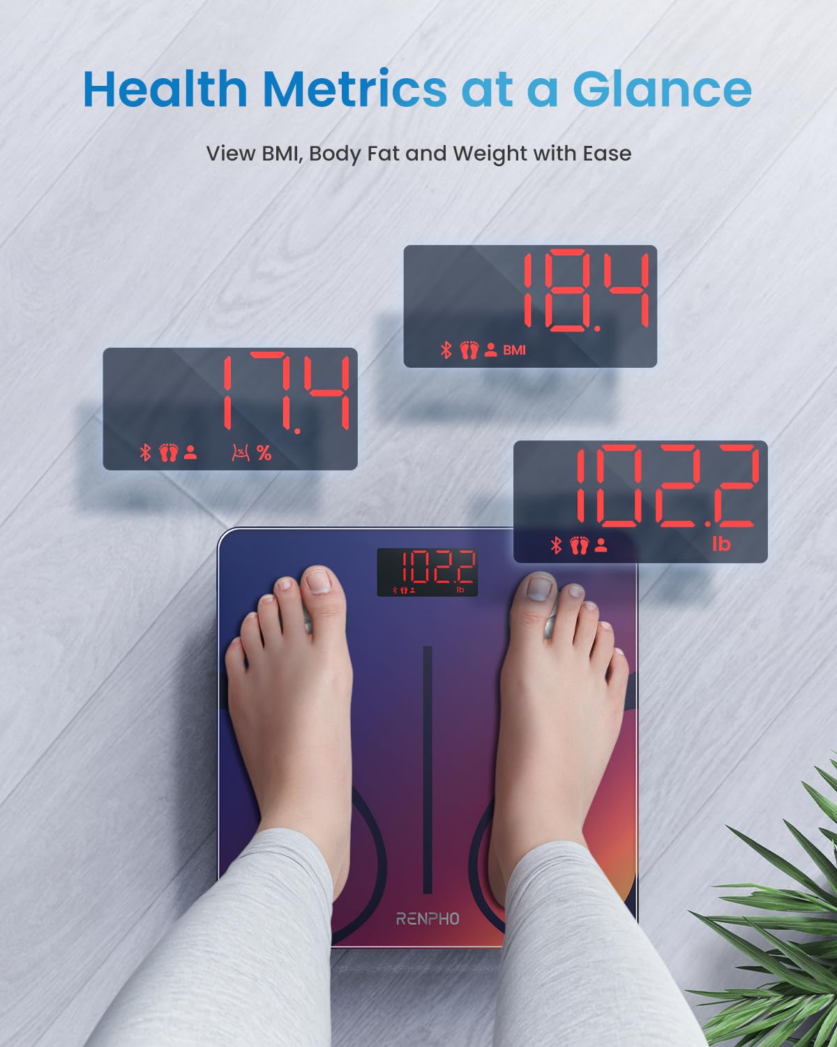 RENPHO Smart Scale for Body Weight, FSA&HSA Eligible, Bathroom Digital Scale with BMI, Body Fat, Bluetooth Fitness Equipment Sync with Apps, Accurate for Weight Loss, Home Use, 400 lbs - Elis 1