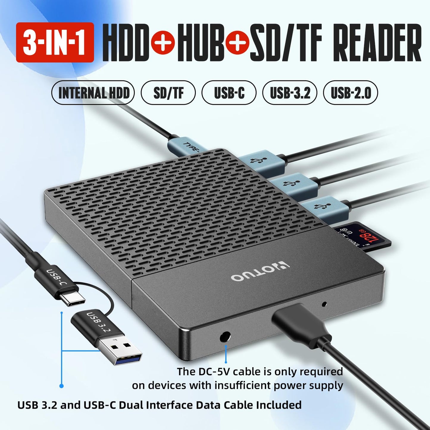 YOTUO 1TB External Hard Drive, USB C Multiport Hub HDD 7-in-1 RD12
