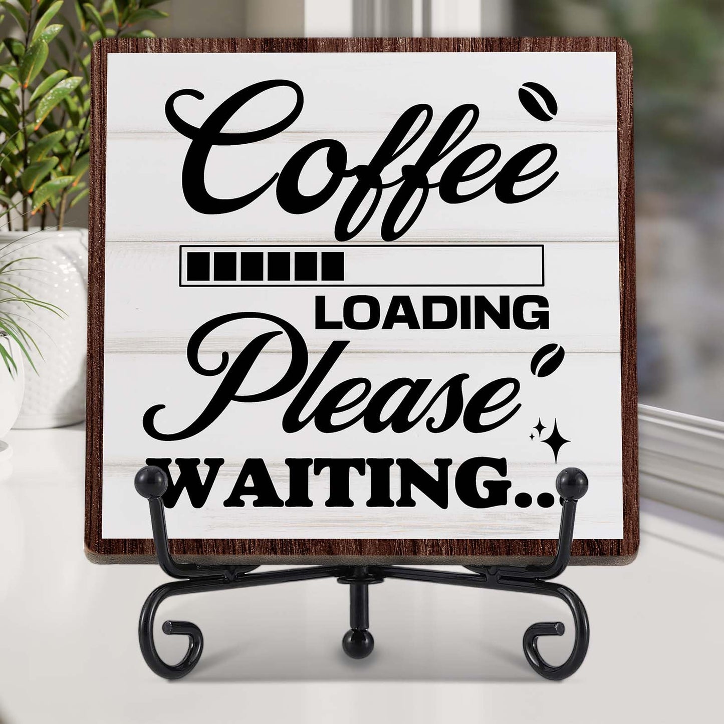 Coffee Bar Decor, Farmhouse Kitchen Table Decor, Coffee Station Accessories, Wooden Decorative Sign with Iron Stand for Table Desk Shelf Display-E21 BST220