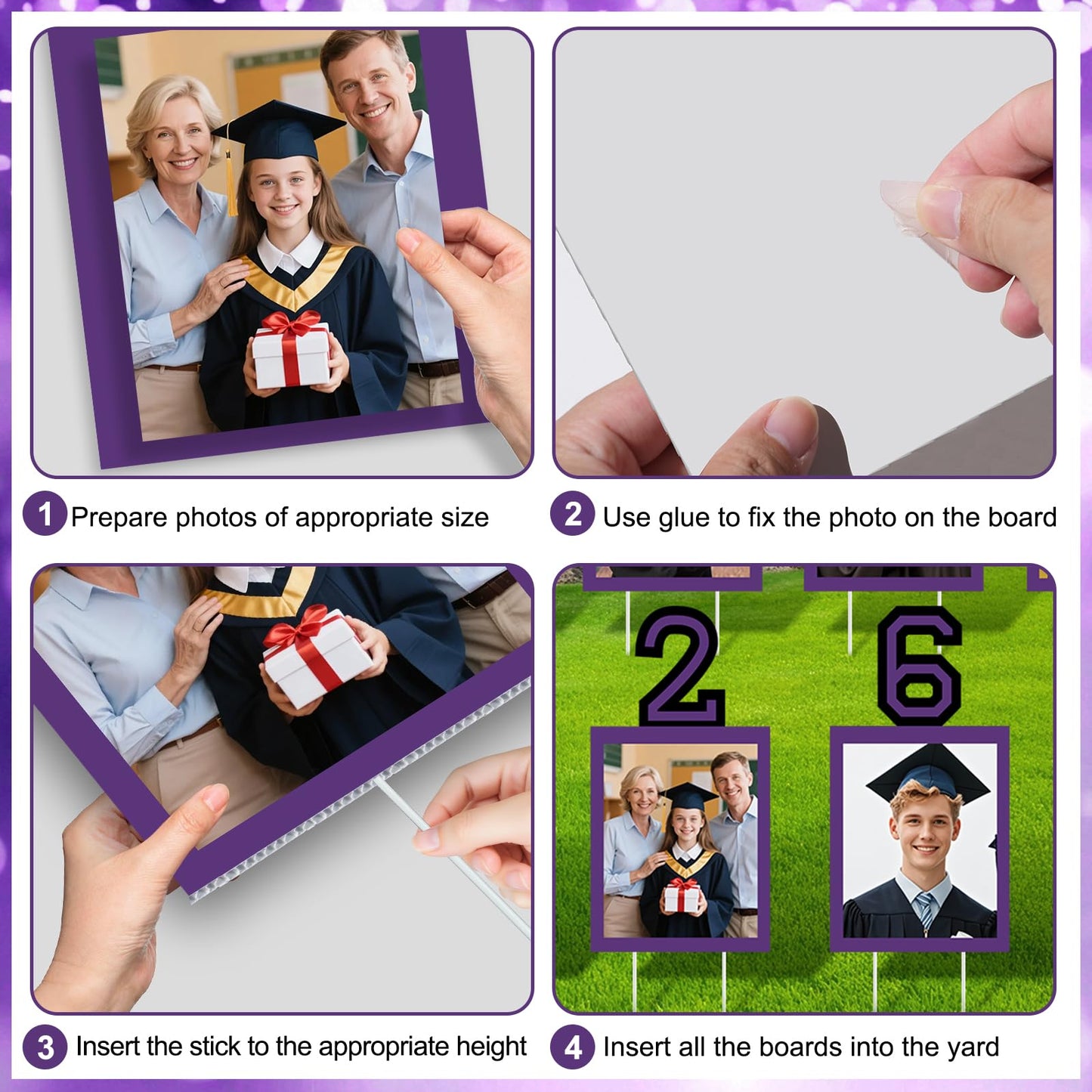 12 Pcs Graduation Photo Yard Sign Decorations 2026, K-12 Grade Graduation School Picture Frame Lawn Sign with Stakes for Kindergarten Middle High School Class of 2026 Grad Party Decorations, Red WN420
