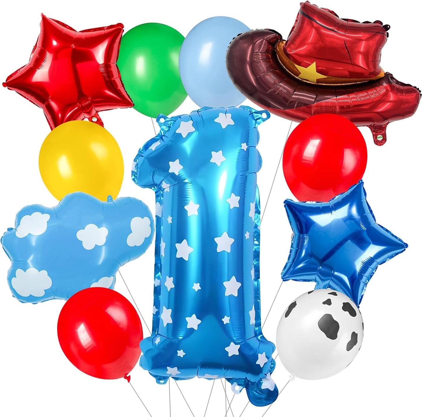 11-Pack Cowboy Theme Balloon Set, Farm Theme Decorations, Balloons with Hats and Clouds, Boys and Girls Birthday Party Supplies (1) BST202