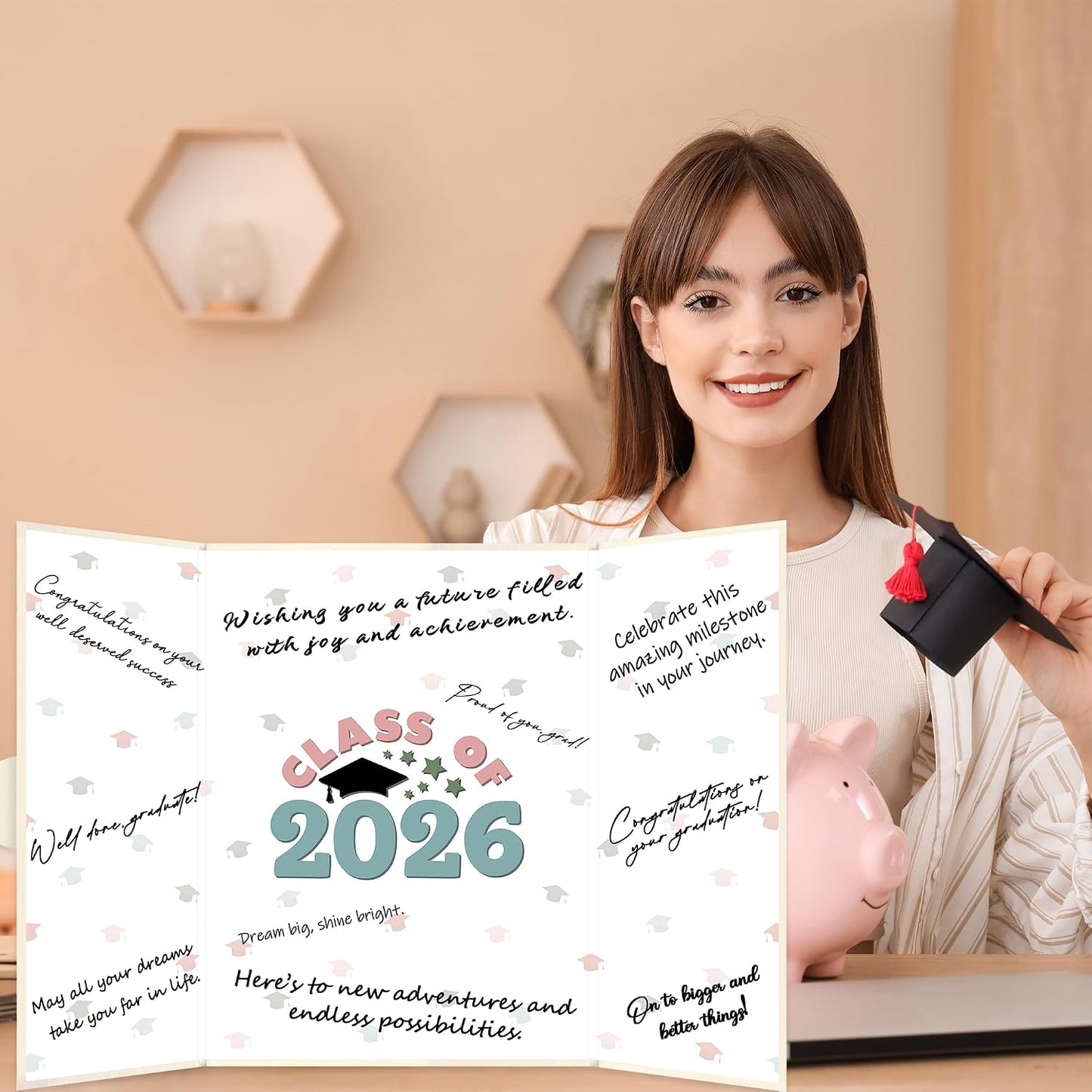 Graduation Party Decorations, Beige White Class of 2026 Congratulations Graduates Alternative Signature Guest Book, Congrats Grad Signature Book 18" x 12", Awesome Graduation Gift for Friends BST326L