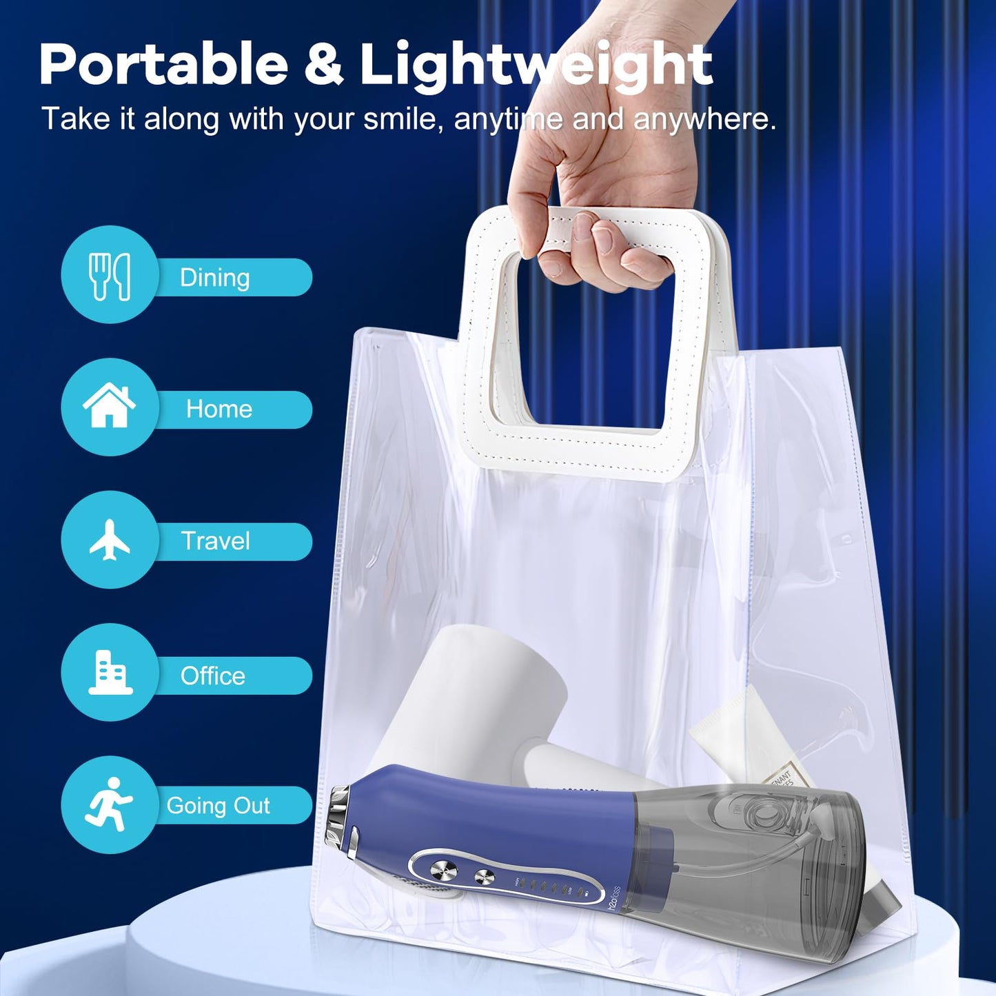 H2ofloss Water Dental Flosser Pick for Teeth: 5 Modes Cordless Portable 300ML Larger Tank Water Teeth Cleaner IPX7 Waterproof Flossing Cleaning Picks for Home Travel Dark Blue