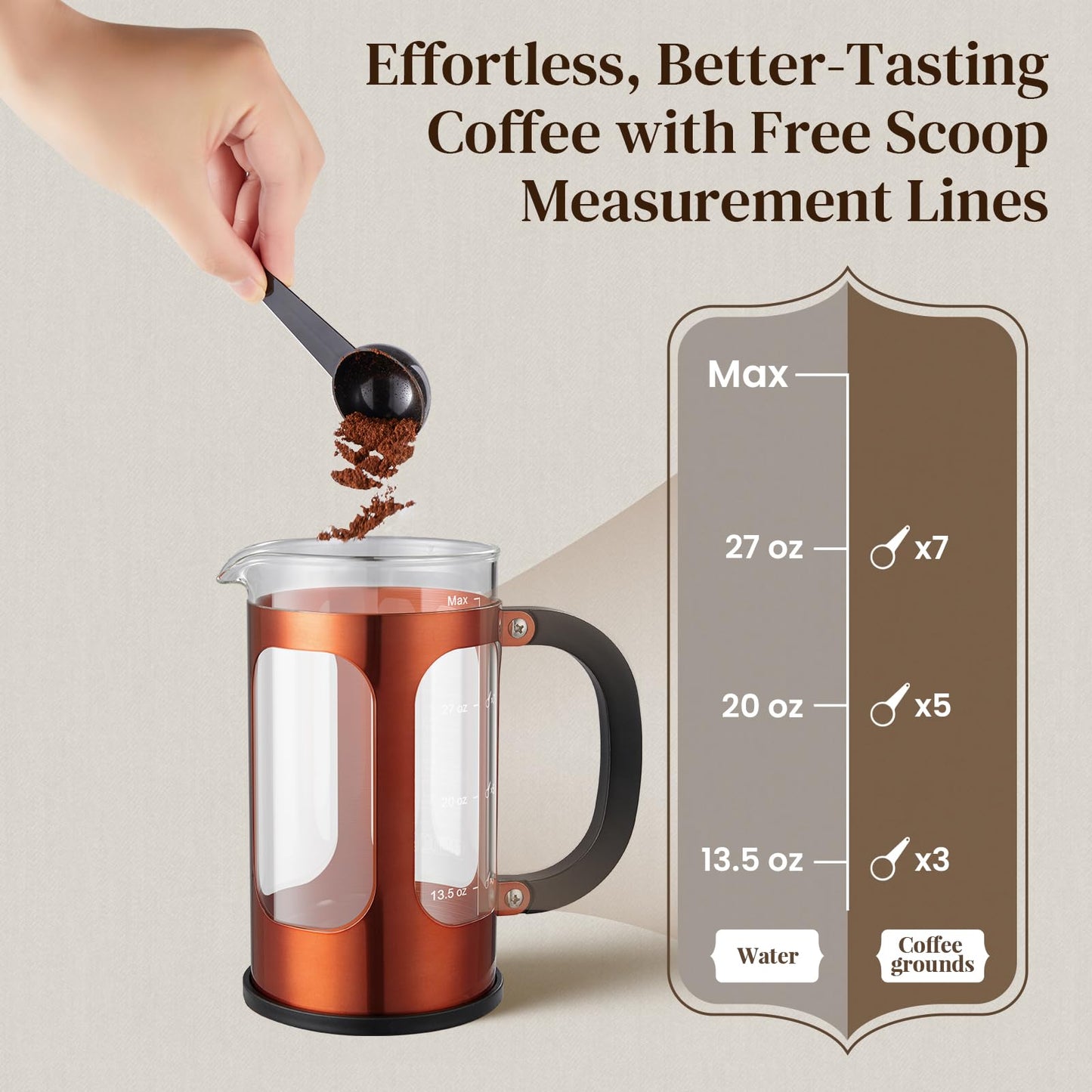 Veken French Press Coffee Maker 34oz, No Plastic Touching Cafe,Thickened Glass Stainless Steel Brewer, Cold Brew Cafetera Tea pot for Kitchen Travel Camping, Gifts, Decor, Bar Accessories, Dark Pewter