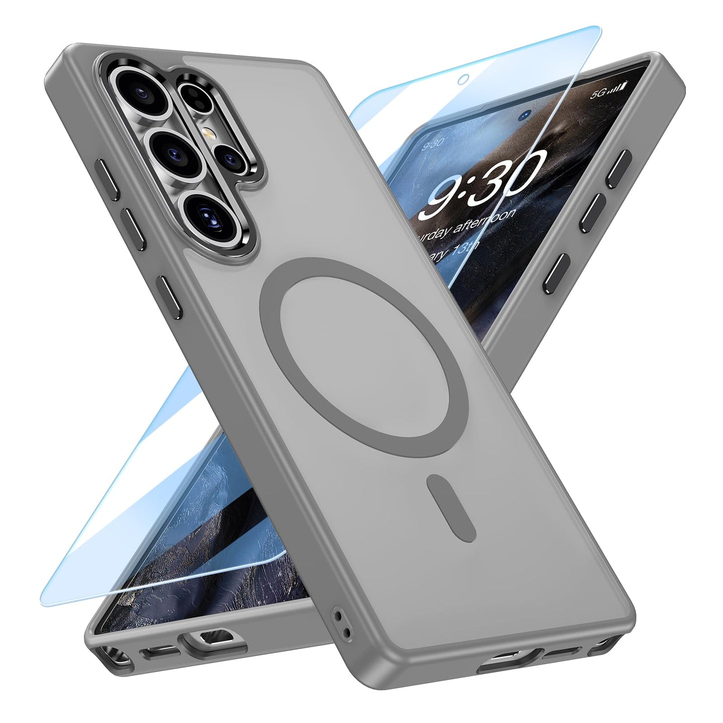 MATEPROX Magnetic Design for Samsung Galaxy S24 Plus Case, Stylish Slim an-ti Yellow Translucent Matte Shockproof Protective Cover for S 24+ 6.7'' 2024-Titanium Gray WN420