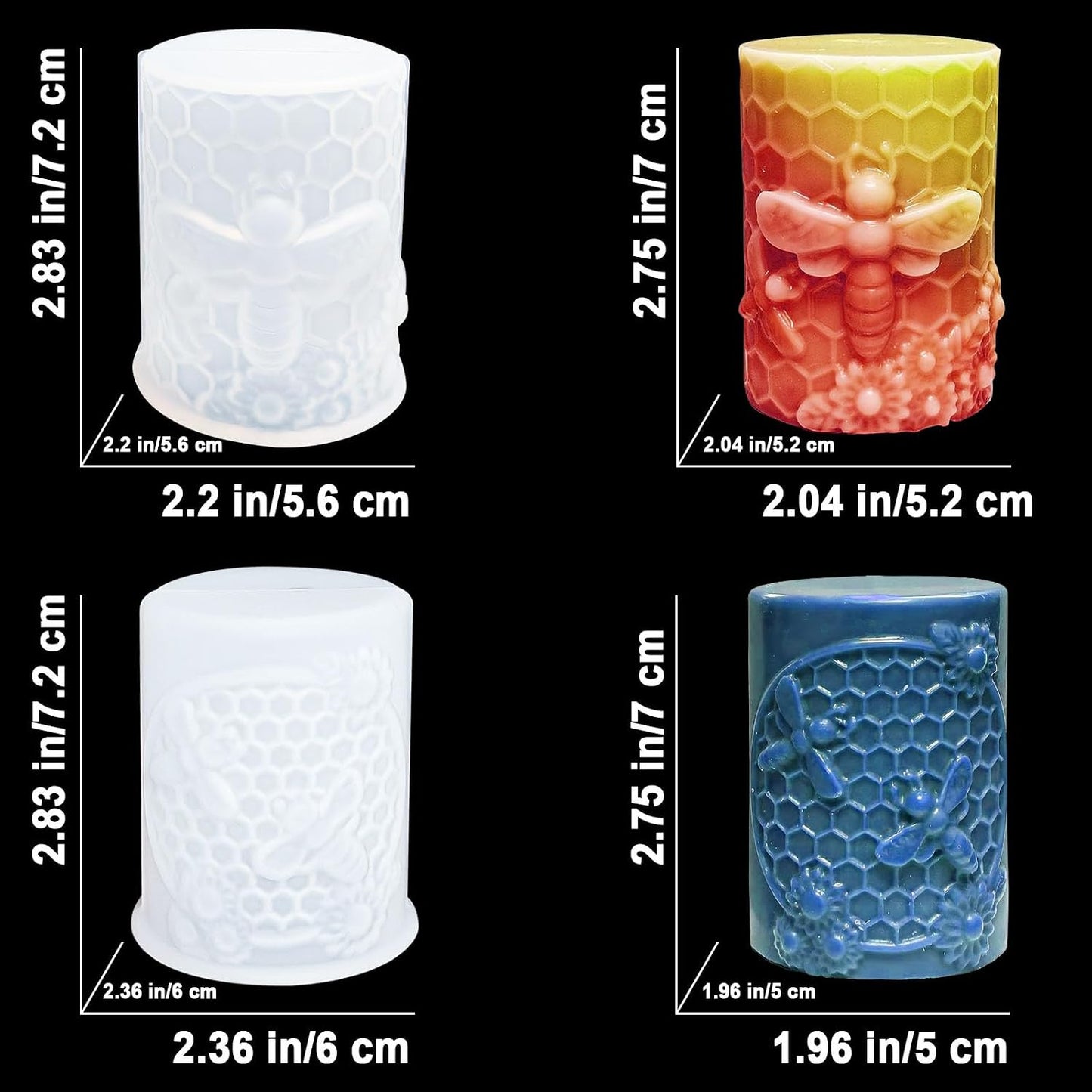 Honeycomb Bee Candle Silicone Molds 2PCS with Flowers Design, White Resin Cylindrical Mould Set, Soap Wax Beeswax Epoxy Casting Clay Mold-Kit, 2 Pack BST220