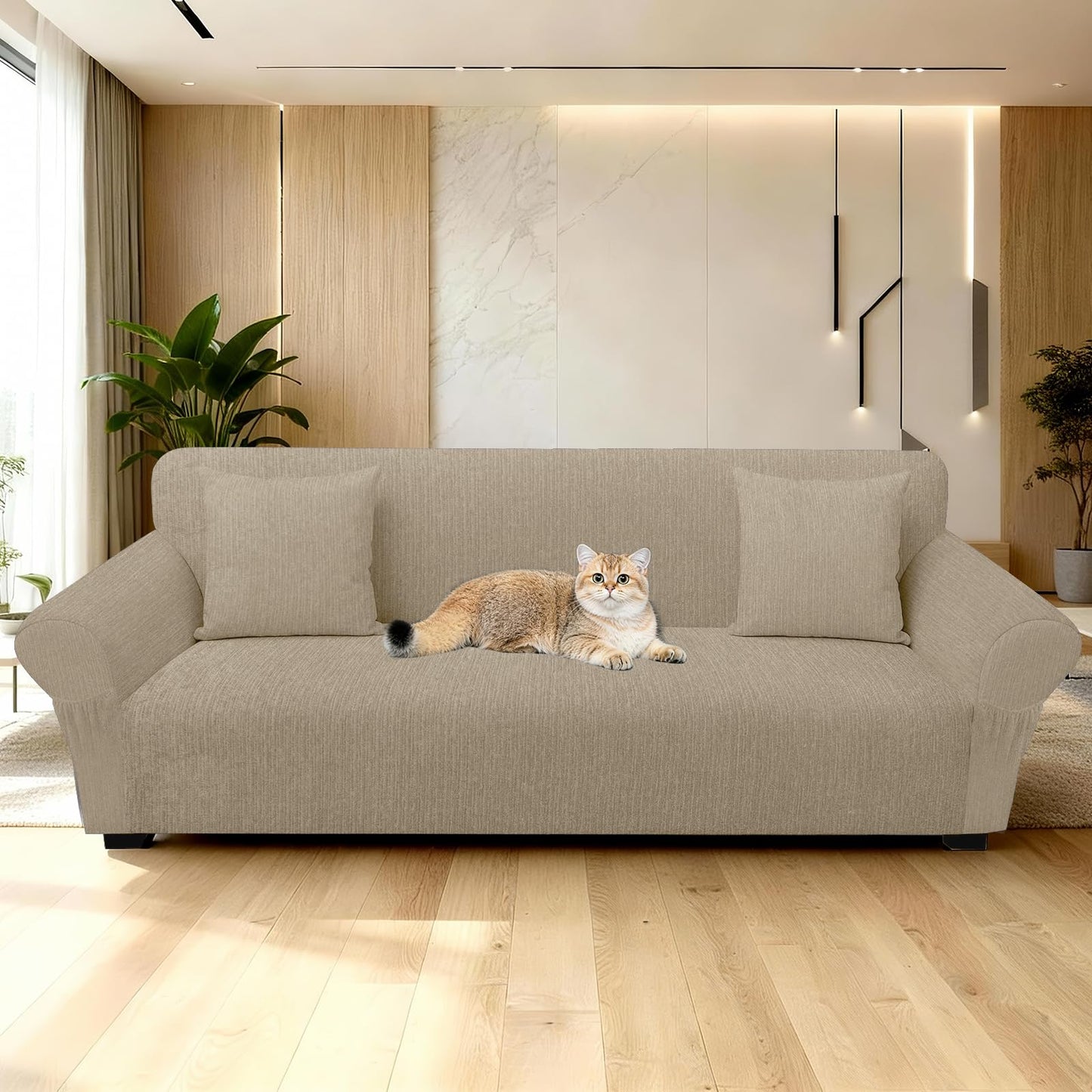 Sofa Slipcover with 2 Pillow Cover for 3 Cushion Couch, Non Slip Furniture Protector with Elastic Bottom, Washable Sofa Cover for Kids, Pets (Sofa, Navy) BST326H