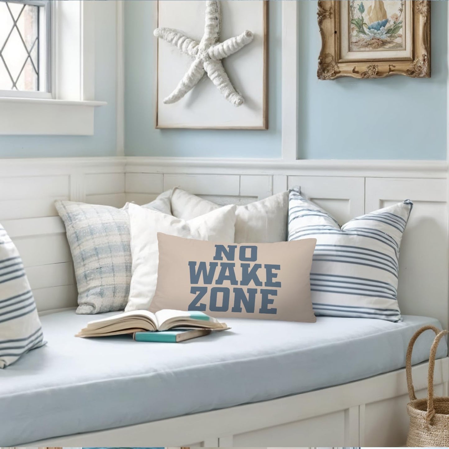 Coastal Beach Girly Room Decor 12x20 Pillow Cover, Preppy Beach Navy Blue Bikini Striped Decorative Lumbar Pillow Covers for Girls Bedroom College Dorm Sofa Couch BST326L
