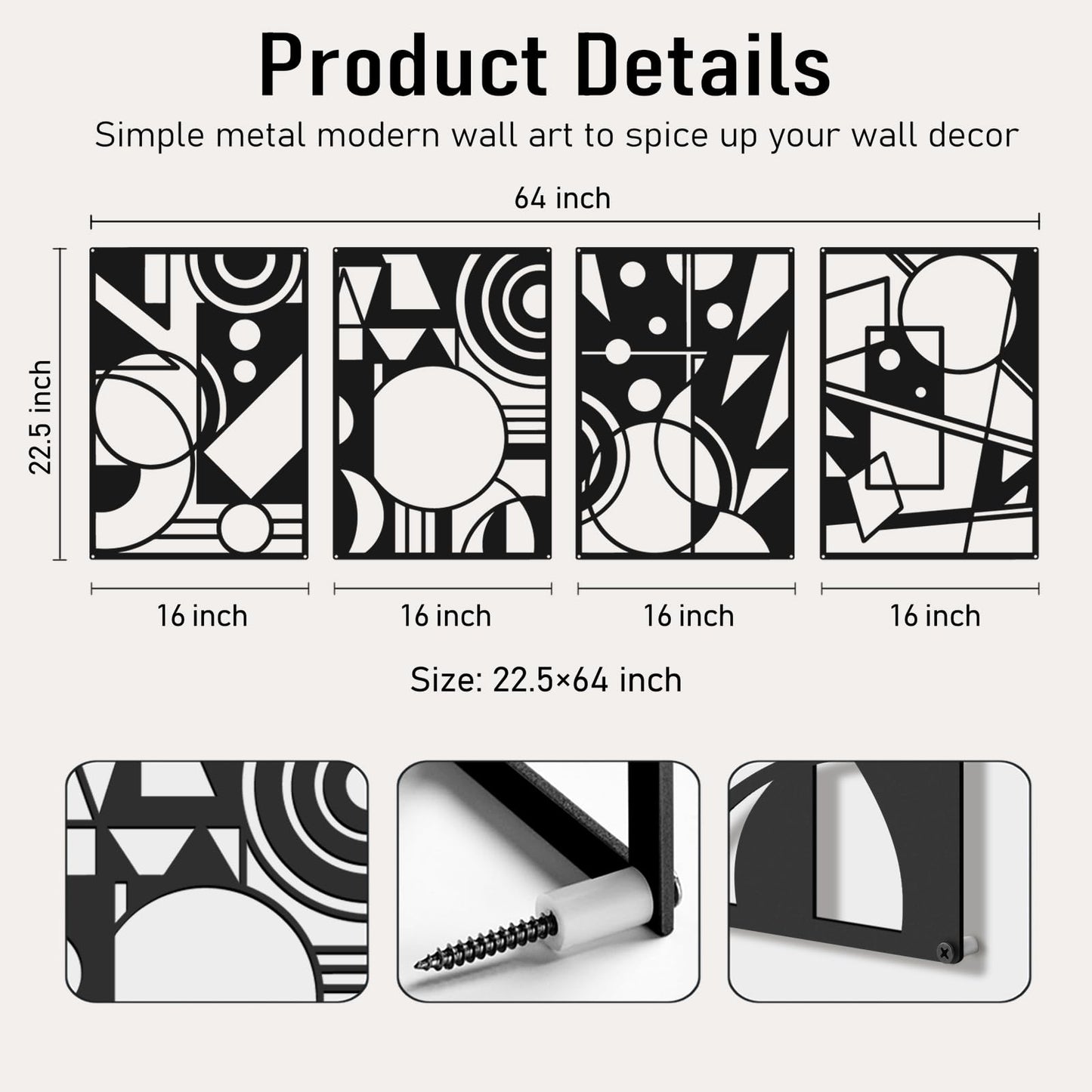 Bakovity Black Abstract Wall Art, Metal Art Wall Decor, Large Geometry Art, Modern 3D Abstract Wall Sculptures for Bedroom Bathroom Living Room (4 Pack, 16 x 11 in) BST220