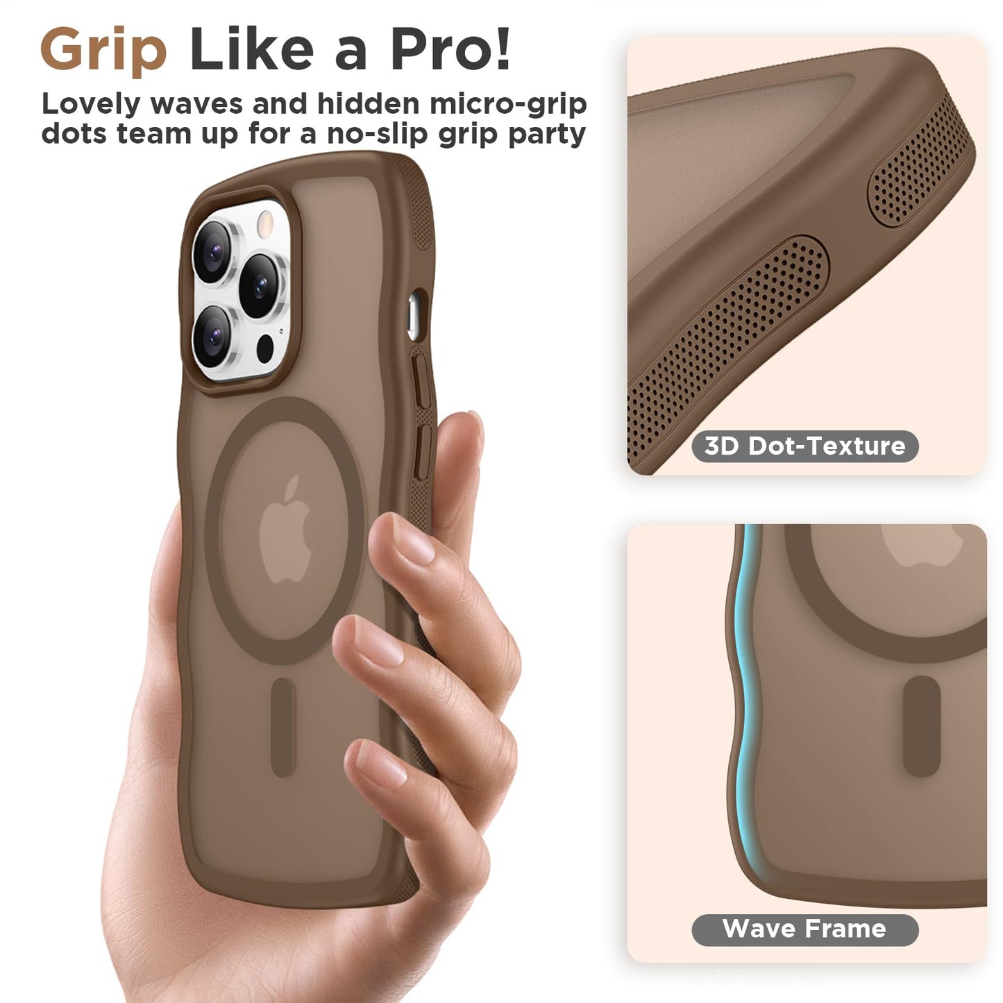 Magnetic for iPhone 13 Pro Case, Compatible with MagSafe Cute Wave Non-Slip Translucent Matte Easier Grip Shockproof Phone Case for iPhone 13 Pro, Black WN420