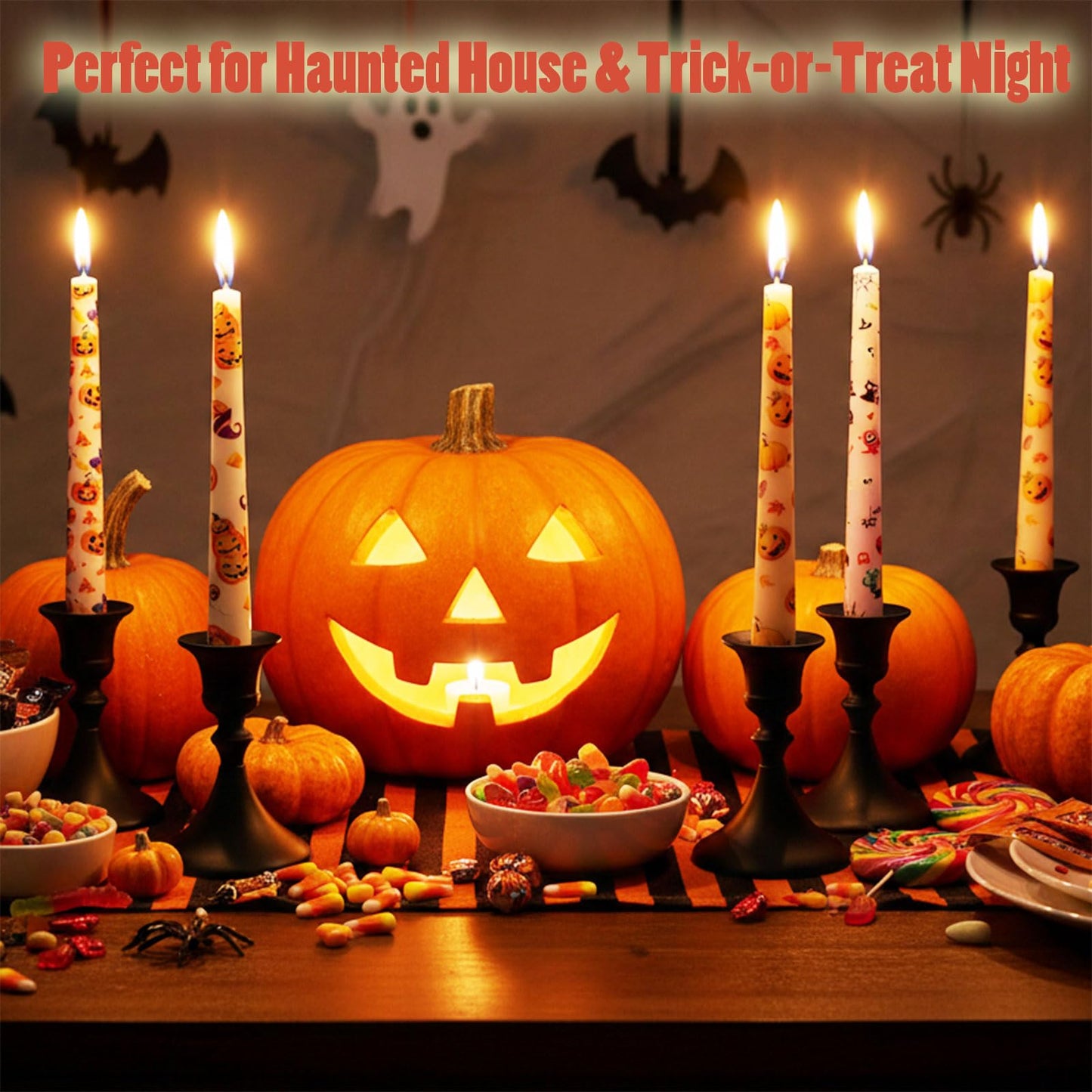 10 Inch Decorative Taper Candles, 4 Pack Birthday Balloon Print Candlesticks, Unscented Dripless Candles with Long Burn Time for Party, Holiday Table & Home Decor BST326H