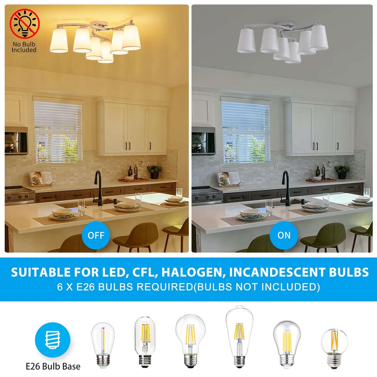 XINGQI 22.8" Boho Rattan Chandelier 6 Lights Rustic Farmhouse Semi Flush Mount Ceiling LightIing Fixture Woven Fabric with Gold Meatl Lampbody for Kitchen Island Bedroom Dining Room WN420