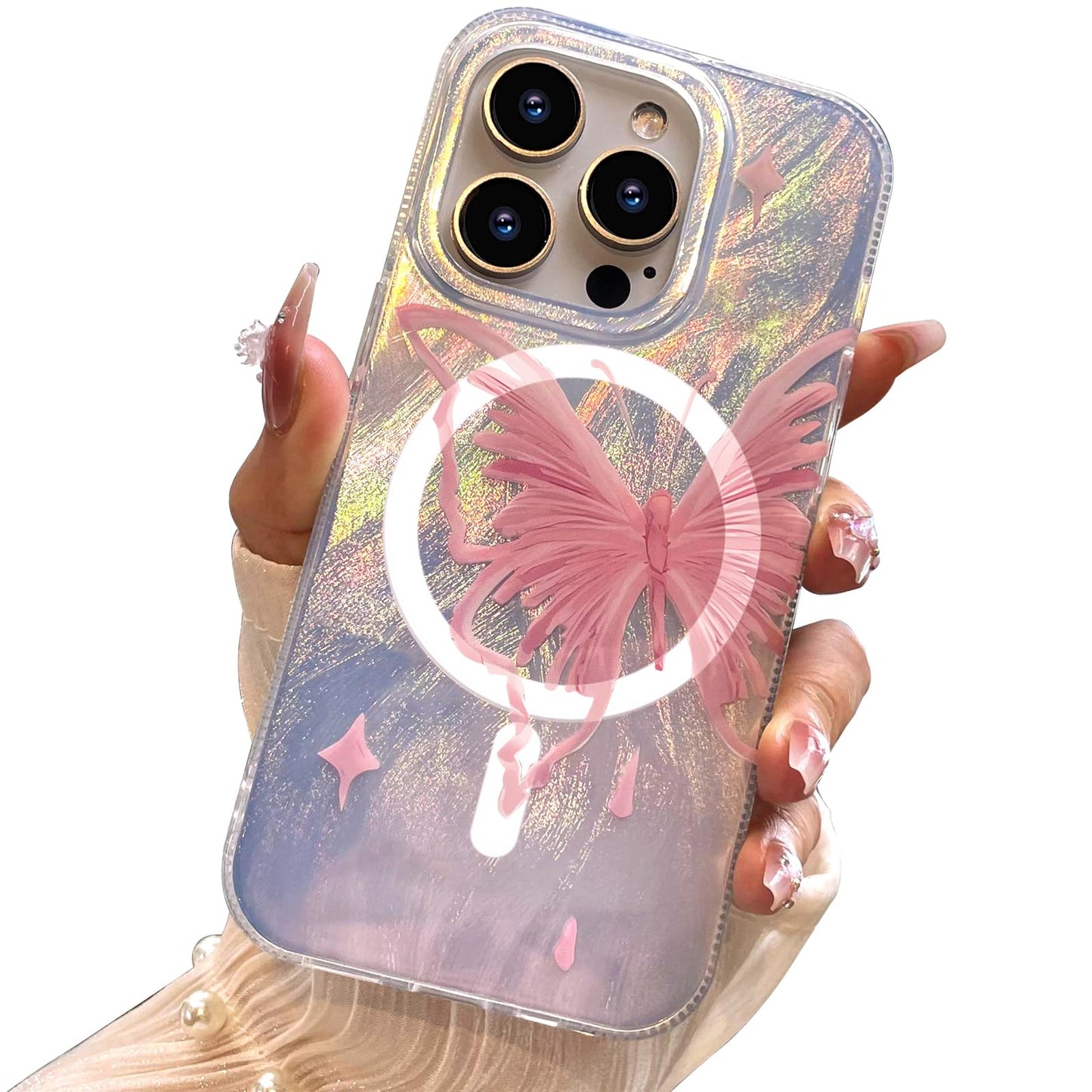 I-MGAE-IN-AR Compact Case for iPhone 16 Holographic Cloud Design,Cute Trendy Soft Slim TPU Shockproof Protective Phone Cases Cover for Women Girls Aesthetic Glitter WN420