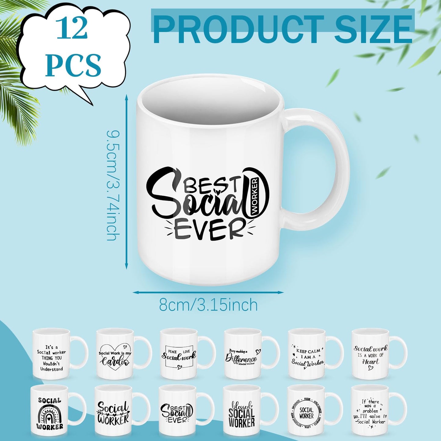 Honeydak 12 Pcs Social Worker Appreciation Gifts for Women Men 11oz Ceramic Mugs Bulk Thank You Gift for Social Worker Cup for Coworker Birthdays School Office Volunteer Nurse Week(Elegant) BST220