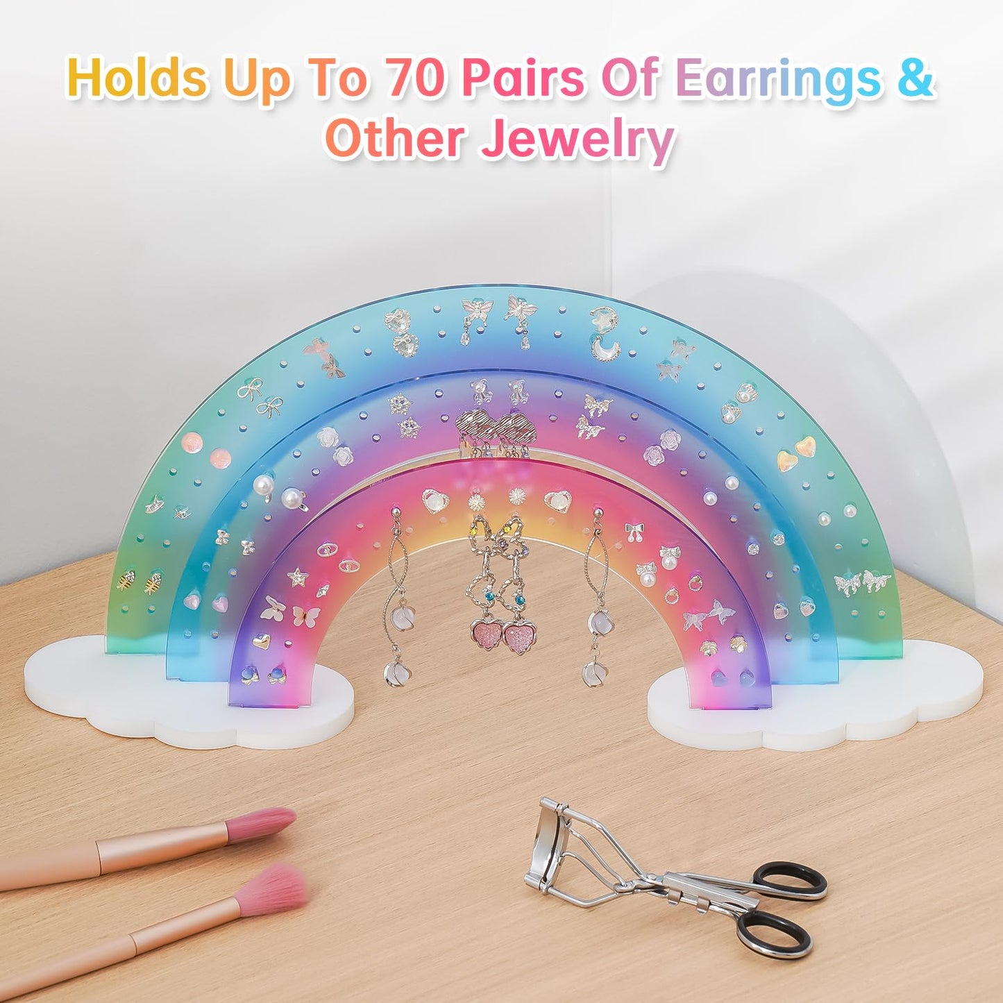 NiHome Earring Organizer Holder, 3-Tier 140 Holes Display, Iridescent | Lightweight Sturdy Fade-Resistant Vanity and Bathroom Storage Detachable Easy Assembly Travel-Friendly Design BST326H