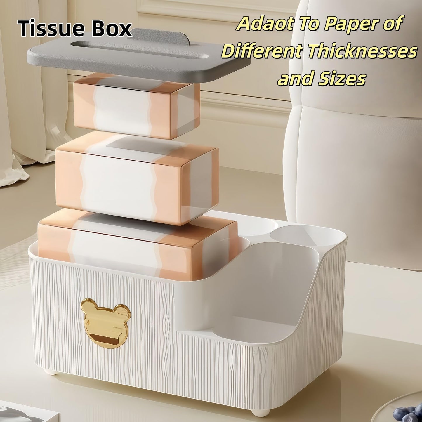 Multifunctional Tissue Box Cover with Storage,Square Tissue Box Holder and Remote Box,Modern Cube Tissue Cover Bedside Organizer for Nightstand End Table. BST220