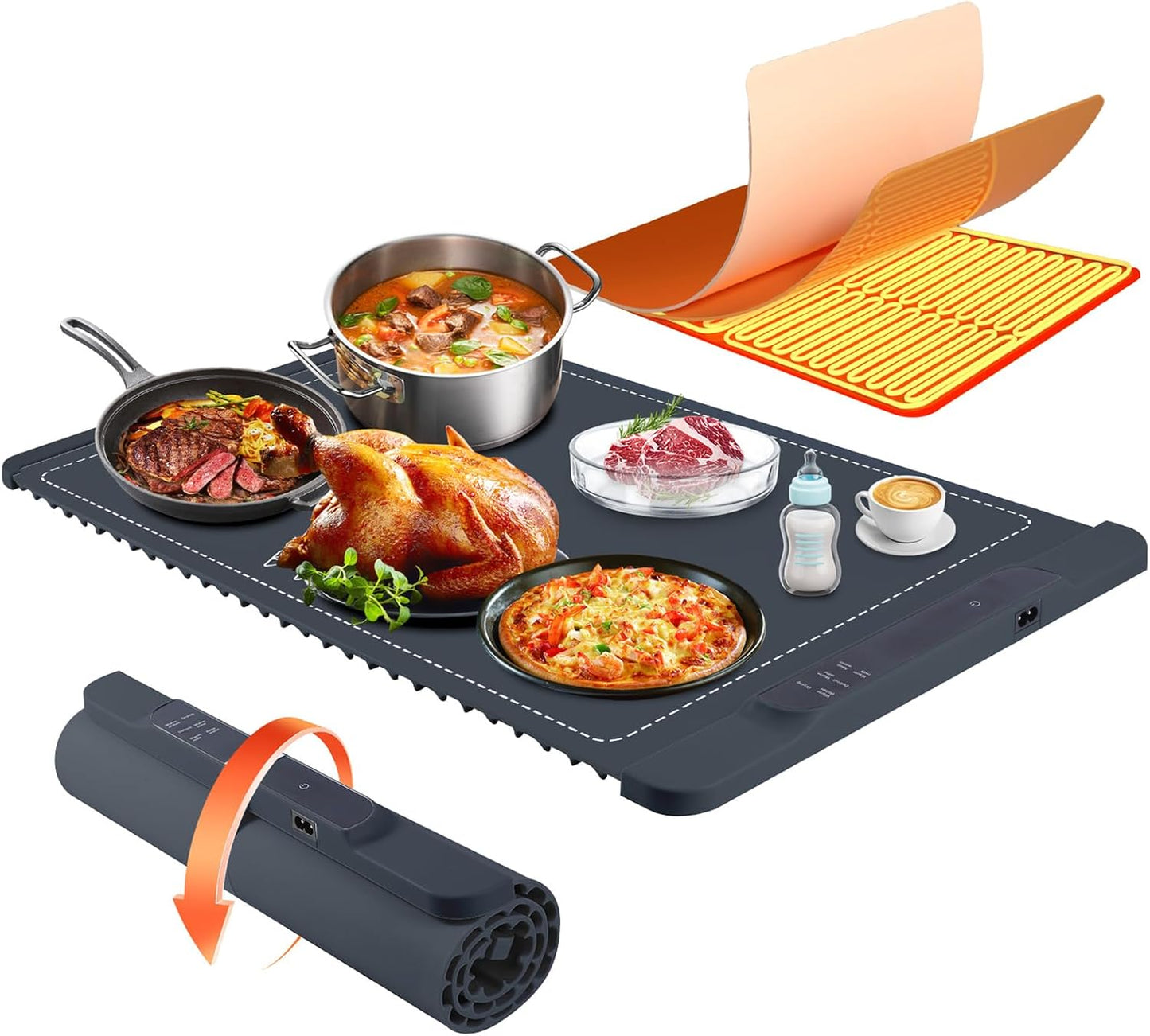 Food Warming Mat - Electric Warming Tray for Buffets Party and Home Daily Use,10H Timer, Child Lock, Auto Shut-Off Portable Silicone Heat Pad for Travel & Dining, Grey WN420