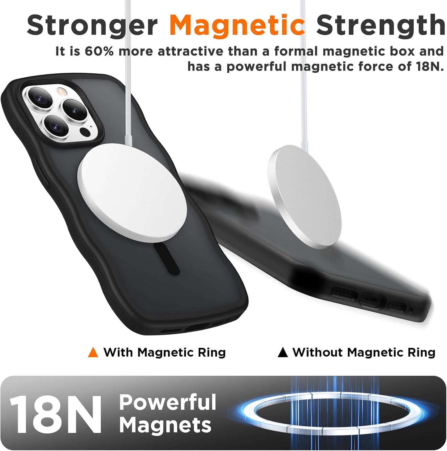 Magnetic for iPhone 13 Pro Case, Compatible with MagSafe Cute Wave Non-Slip Translucent Matte Easier Grip Shockproof Phone Case for iPhone 13 Pro, Black WN420