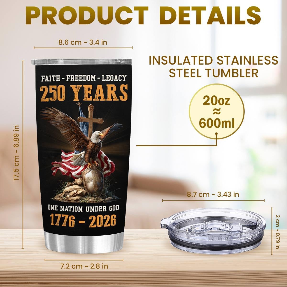 America Birthday Tumbler 20 Oz - Independence Day Gifts for Men, Unique Tumbler for Men Dad Friends, One Nation 1776-2026 Insulated Tumblers, 250th Anniversary USA Tumblers BST326H