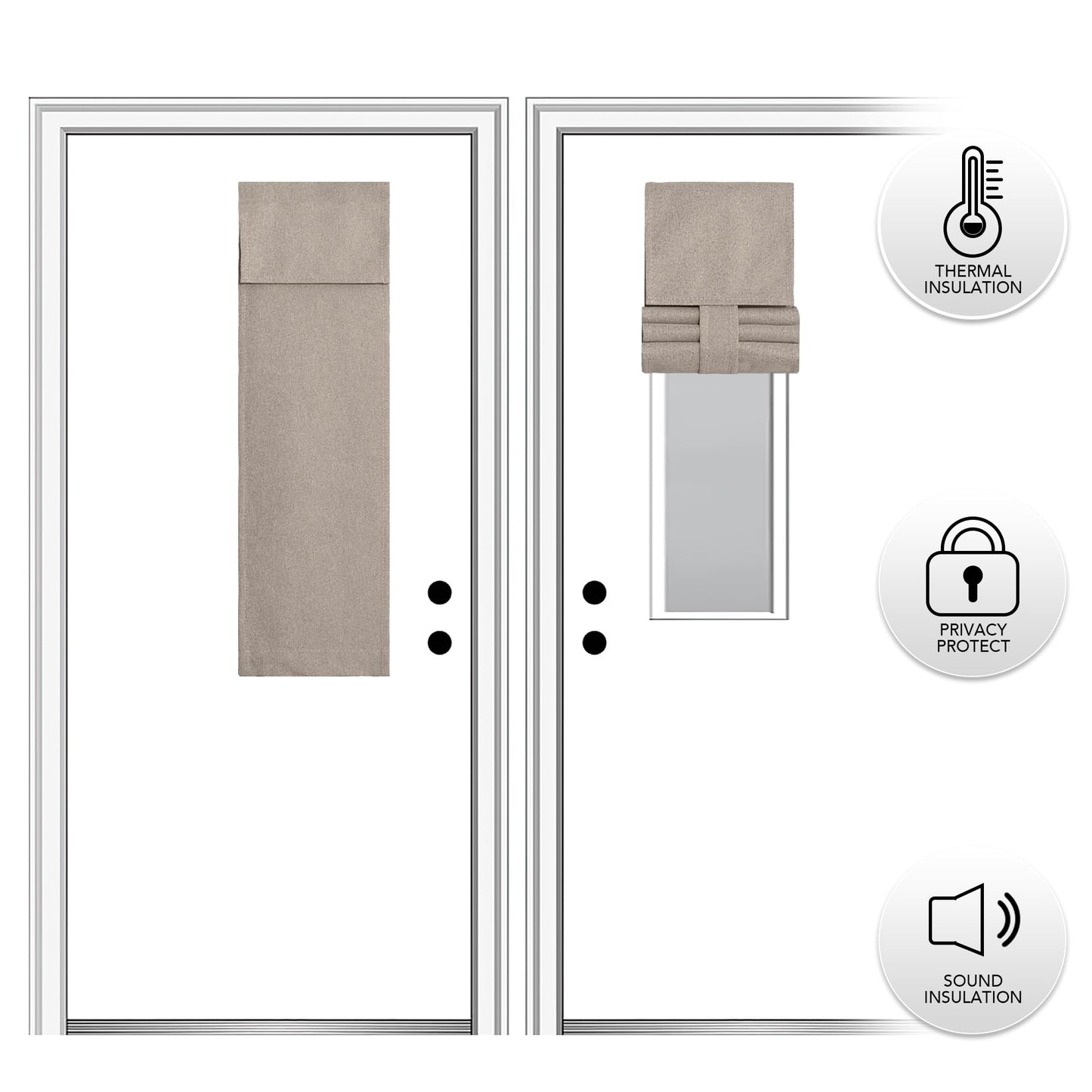 RYB HOME Grey Classroom Door Linen Curtain for Small Window, 100% Blackout Shades Lightweight for French Door Window, W 8 x L 36 Room Darkening Privacy Curtains Tie up Shade, 1 Panel BST220