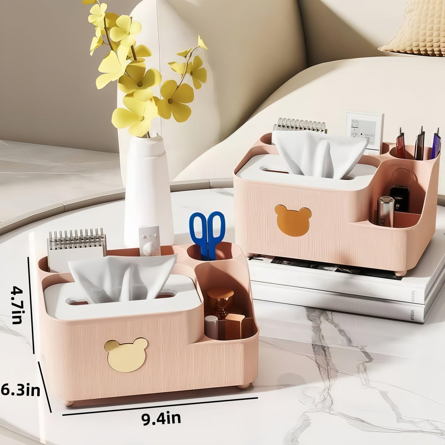 Multifunctional Tissue Box Cover with Storage,Square Tissue Box Holder and Remote Box,Modern Cube Tissue Cover Bedside Organizer for Nightstand End Table. BST220