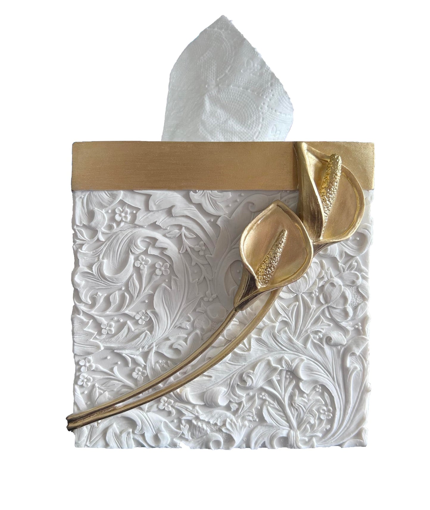 Square Tissue Box Cover Decorative Kleenex Box Holder for Bathroom & Living Room with Handcrafted Texture (colla Gold) BST220