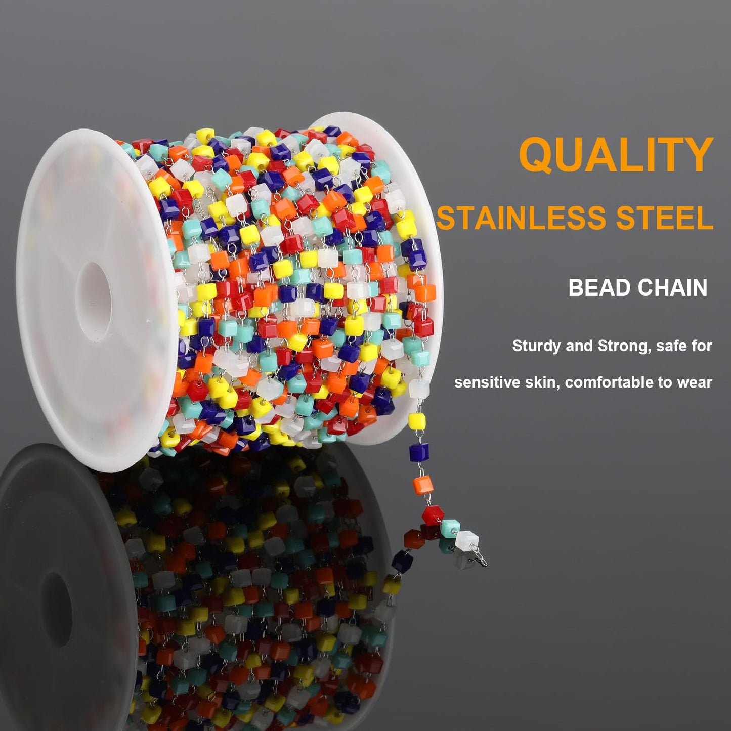 KYUNHOO 16FT Silver Chains for Jewelry Making Colored Bead Links on Spool Stainless Steel DIY Craft Chain Supplies BST220