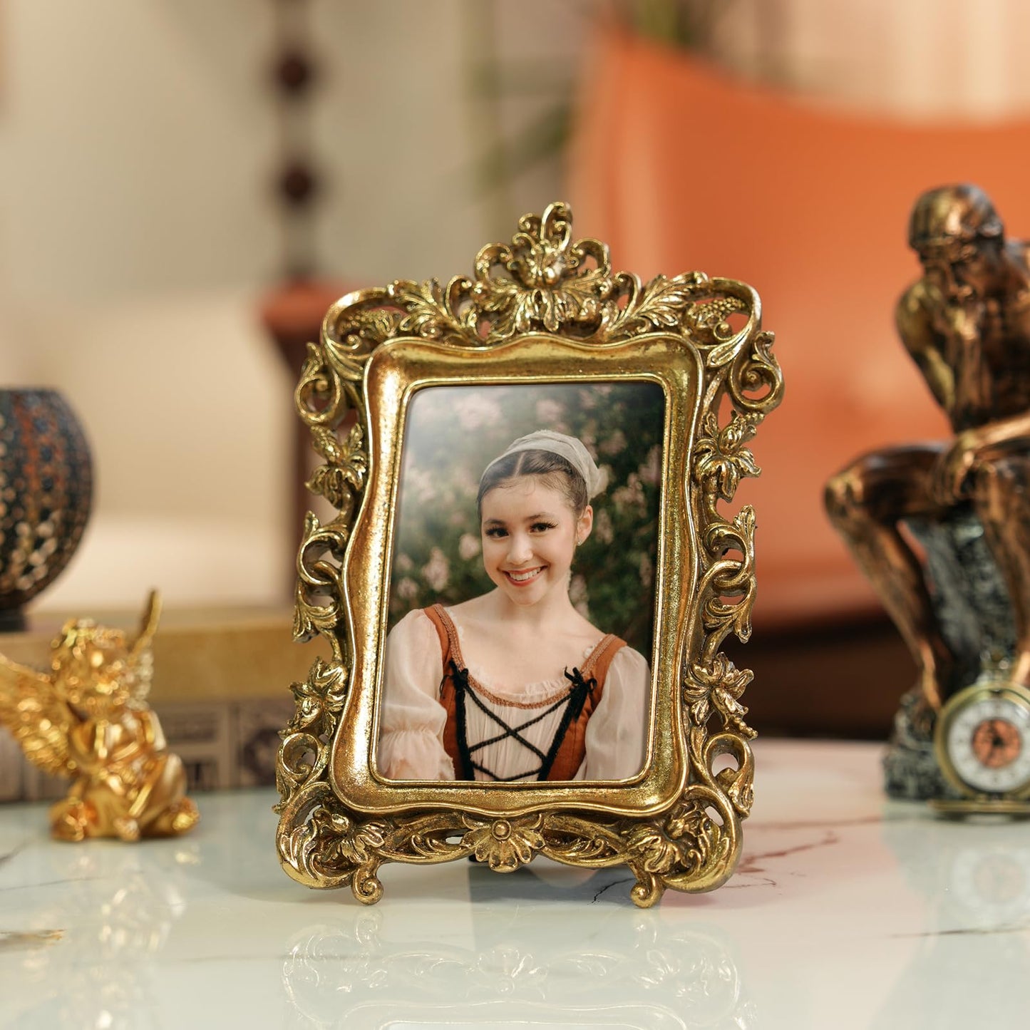 5x7 Wedding Picture Frame Gold,2 Pack Small Frame for Gallery Decor | Durable Resin Material,Tabletop & Wall Display,Real Glass,Rose Floral Design,Antique Brass Finish,Wedding Arrangement Decor BST326H