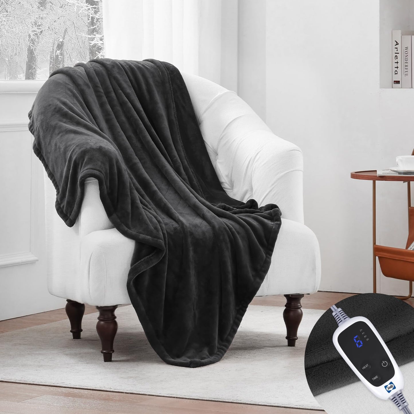Sealy Heated Electric Blanket Queen Size, Flannel Electric Blanket with 10 Heating Levels & 1-12 Hours Auto Shut Off, Fast Heating Warming Blanket, Machine Washable, Grey, 84 x 90 Inch