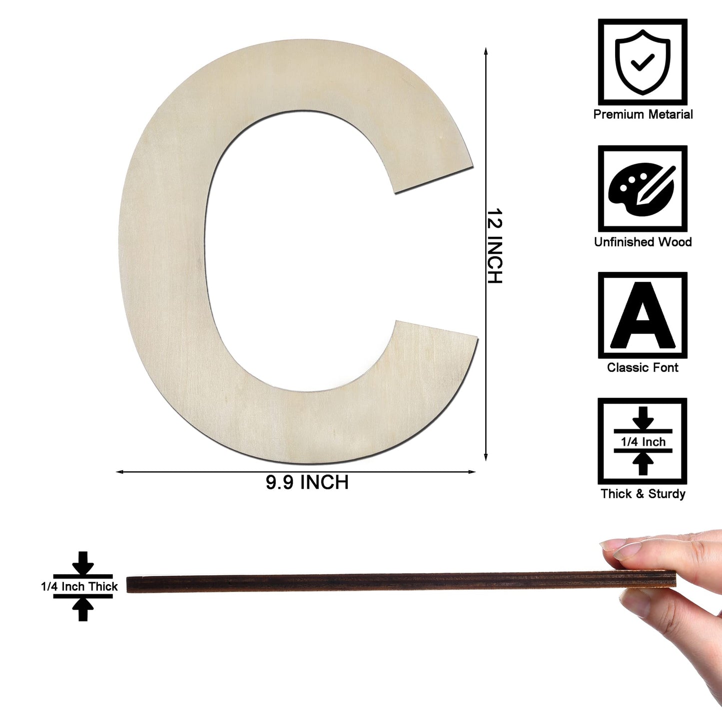 12 Inch Wooden Letter X, 1/4 Inch Thick Large Unfinished Wood Letter for Home Wall Decor, DIY Crafts BST220