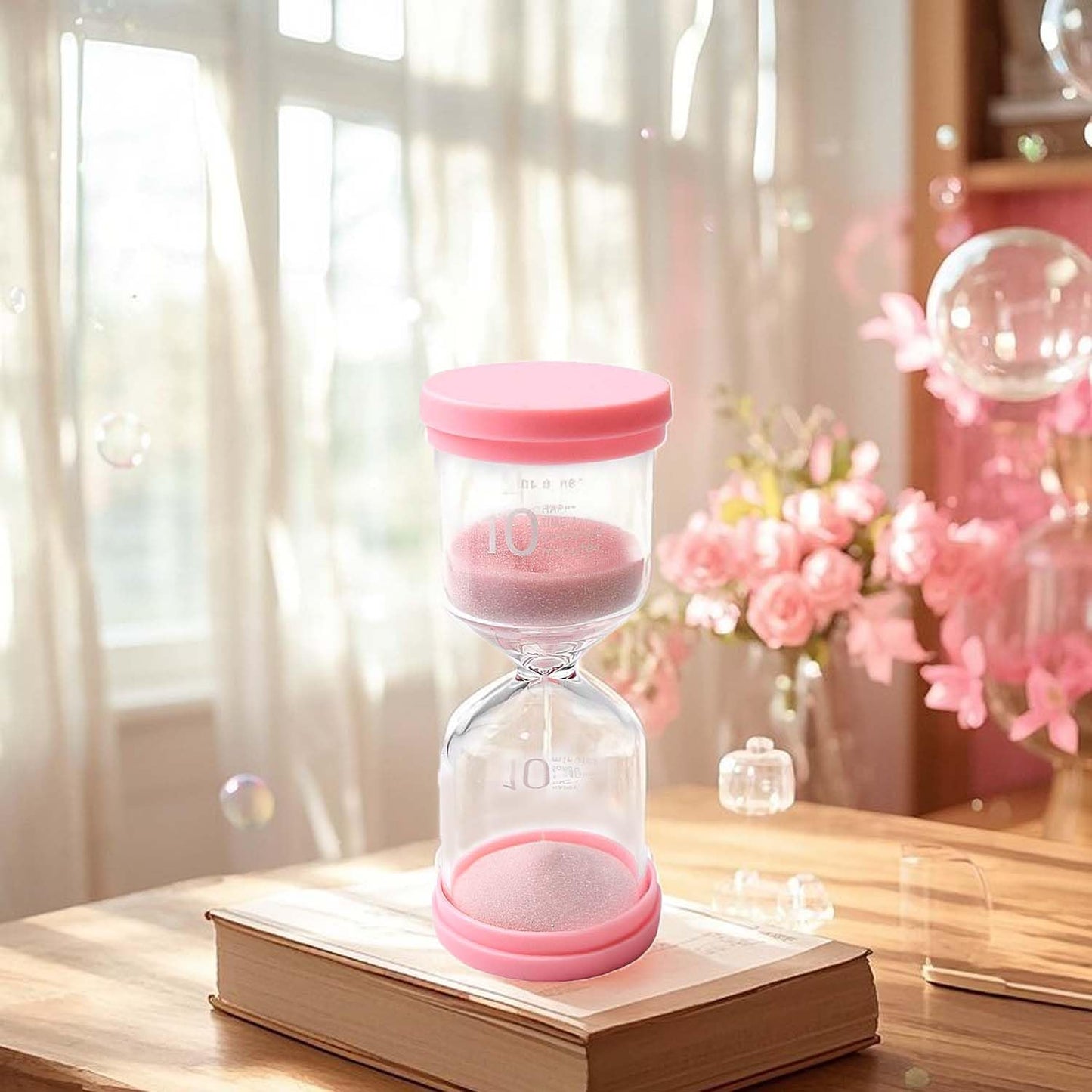 Solar Luminous Hourglass Timer Sand Clock Crafts Glass Decoration, 10 Minutes /15 Minutes /30 Minutes for Living Room Office Home Decoration (Pink-10 mins) BST220