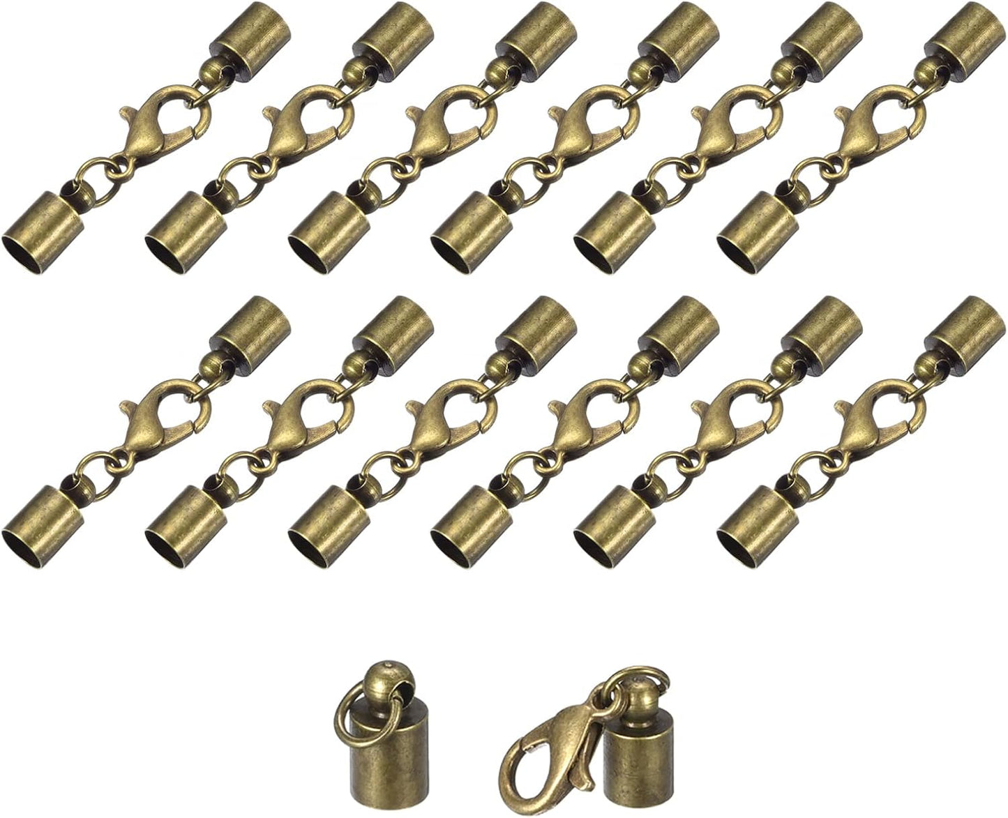 uxcell 20Sets Leather Cord End Caps with Lobster Claw Clasps Fit 4.5mm Cords, Barrel Terminators for DIY Making Leather Bracelets, Bronze Tone BST326L