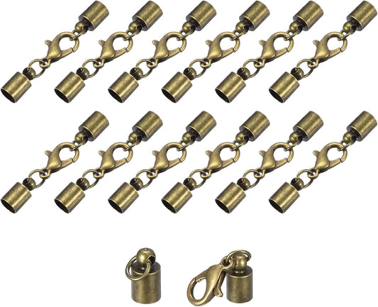 uxcell 20Sets Leather Cord End Caps with Lobster Claw Clasps Fit 4.5mm Cords, Barrel Terminators for DIY Making Leather Bracelets, Bronze Tone BST326L
