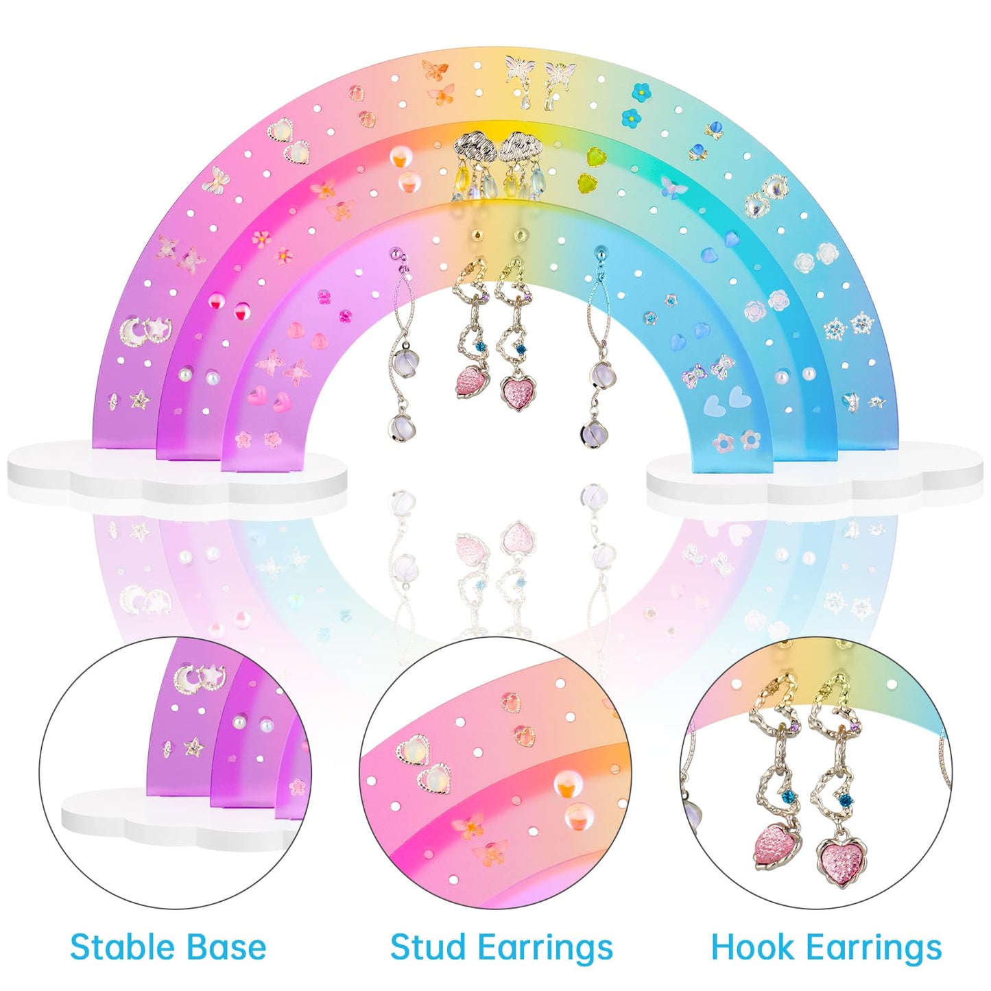NiHome Earring Organizer Holder, 3-Tier 140 Holes Display, Iridescent | Lightweight Sturdy Fade-Resistant Vanity and Bathroom Storage Detachable Easy Assembly Travel-Friendly Design BST326H