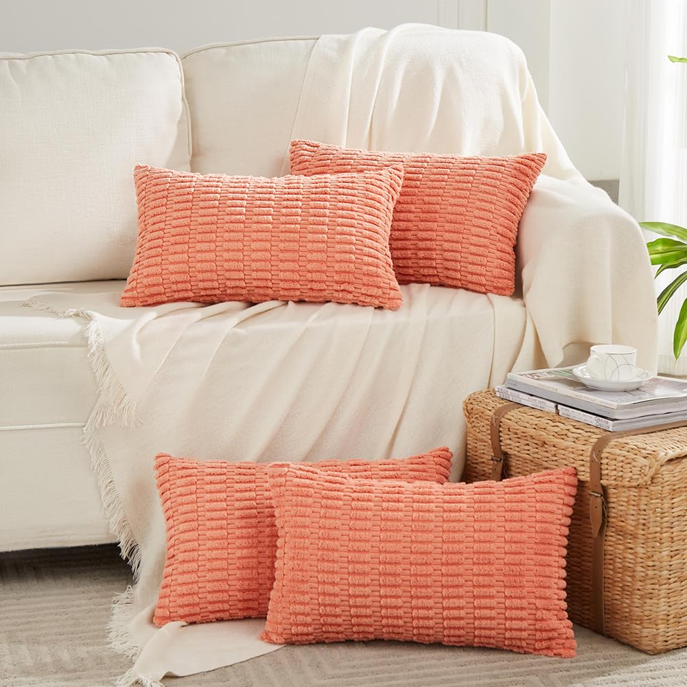 Fancy Homi 4 Packs Decorative Throw Pillow Covers for Living Room Couch Bed, Modern Farmhouse Boho Home Décor Accent Cushion Case, 26" x 26", Peach BST220