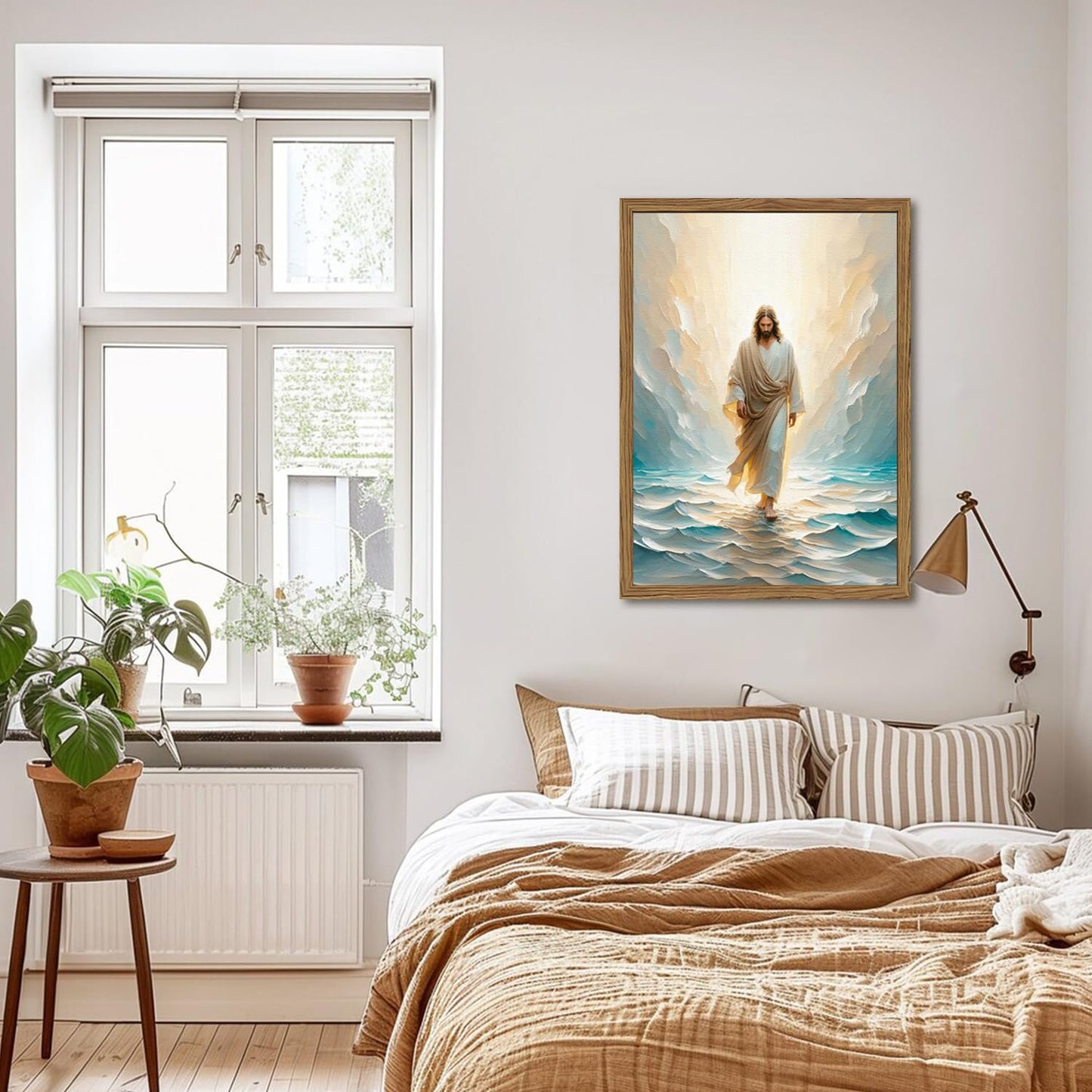Framed 3D Textured Jesus Embracing Woman Wall Art, Jesus Hugging Woman Wall Decor Hand Drawn Sandstone Religious Christian Bible Painting Pictures for Bedroom Living Prayer Room 12x16 in Wood Framed BST202