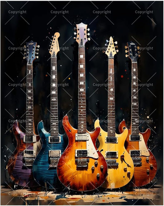 Electric Guitar Collection Paint by Numbers Kit for Adults - DIY Colorful Guitar Display Painting on Canvas 8x12 Inches, Acrylic Paint Set, Suitable for Beginners, Musical Art for Home Decoration BST326H
