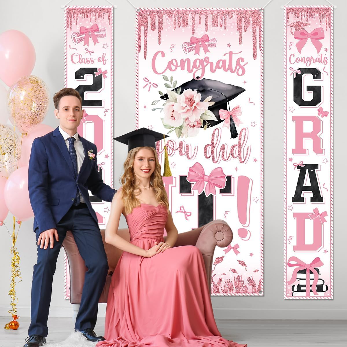 Graduation Decorations Class of 2026 Purple and Gold Congrats Grad Banner and You Did It Door Cover for High School College Graduation Party Supplies(Purple) BST326H