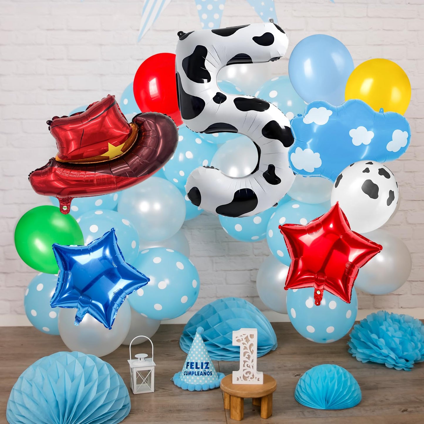 11-Pack Cowboy Theme Balloon Set, Farm Theme Decorations, Balloons with Hats and Clouds, Boys and Girls Birthday Party Supplies (1) BST202