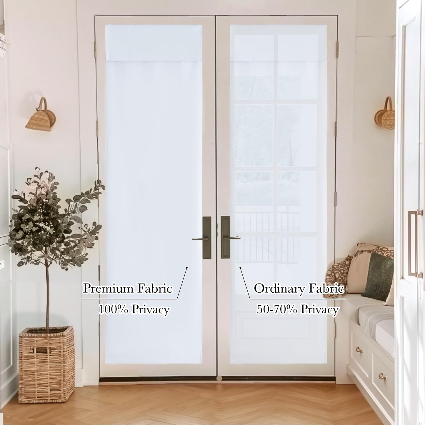RYB HOME 100% Blackout French Door Curtains for Door Window - Room Darkening No Coating Thermal Insulated Privacy Protection Adhesive Cover for Glass Window, W 26 x L 40, 1 Panel, Black BST220